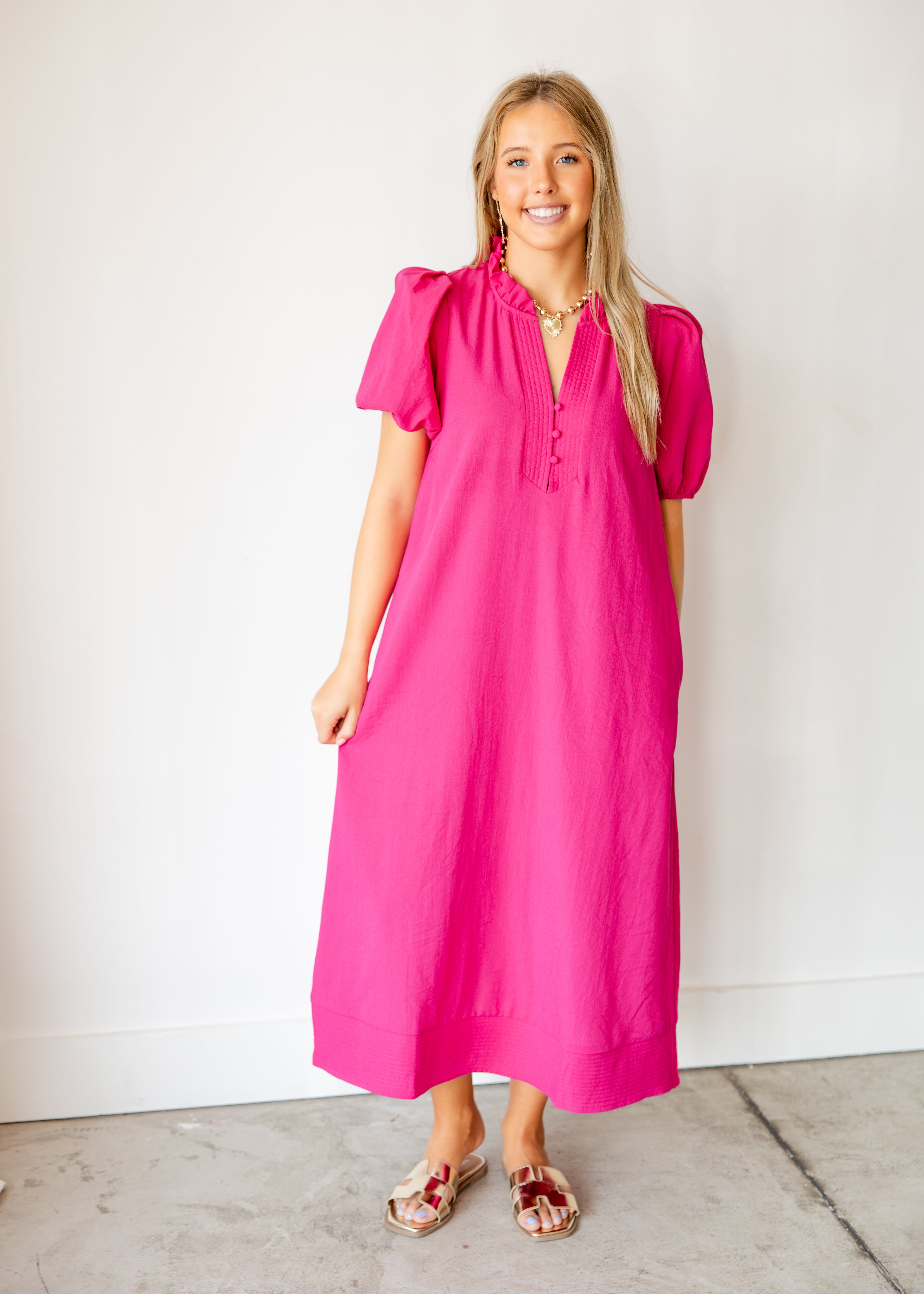 Isadora Button Front Midi Dress