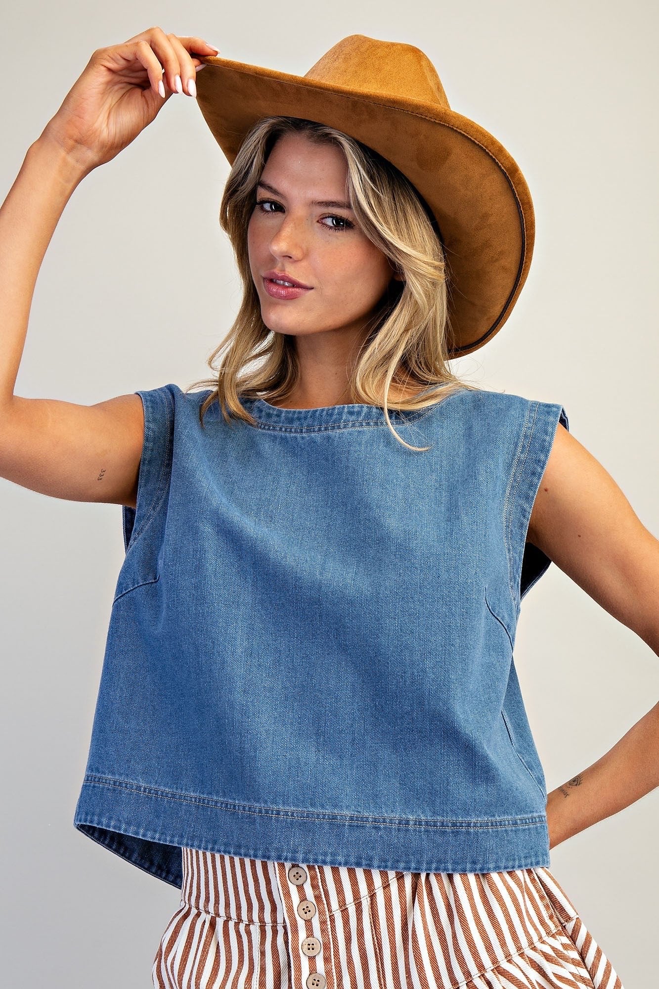 Boxy Sleeveless Denim Top
