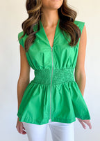 Millie Zip Front Peplum Top