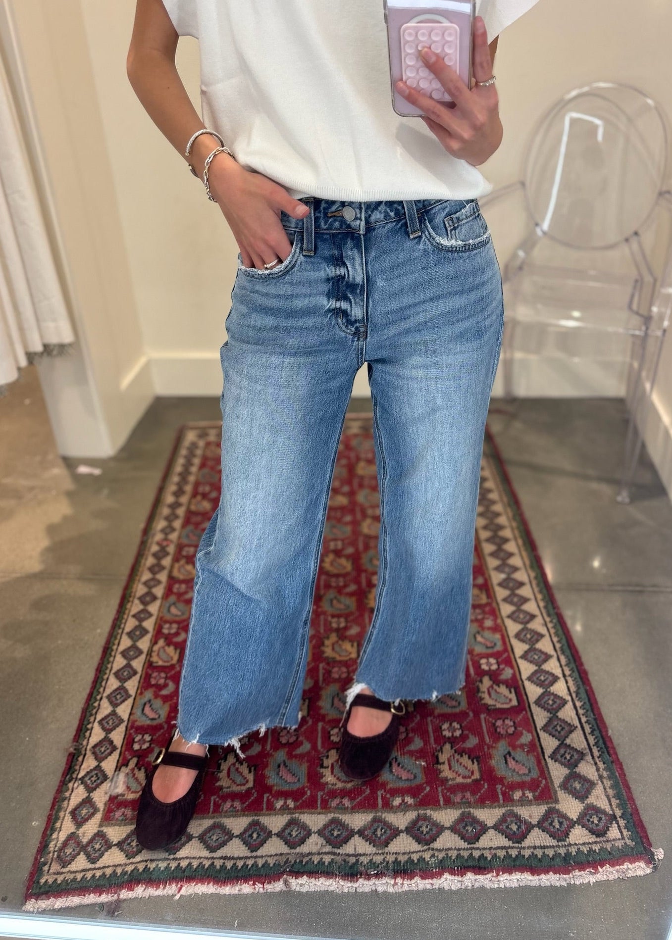 High Rise Distressed Wide Leg Jeans