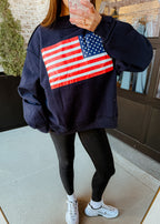 USA Flag Print Reversible Sweatshirt