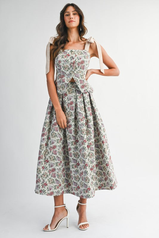Tapestry Jacquard Top and Midi Skirt Set