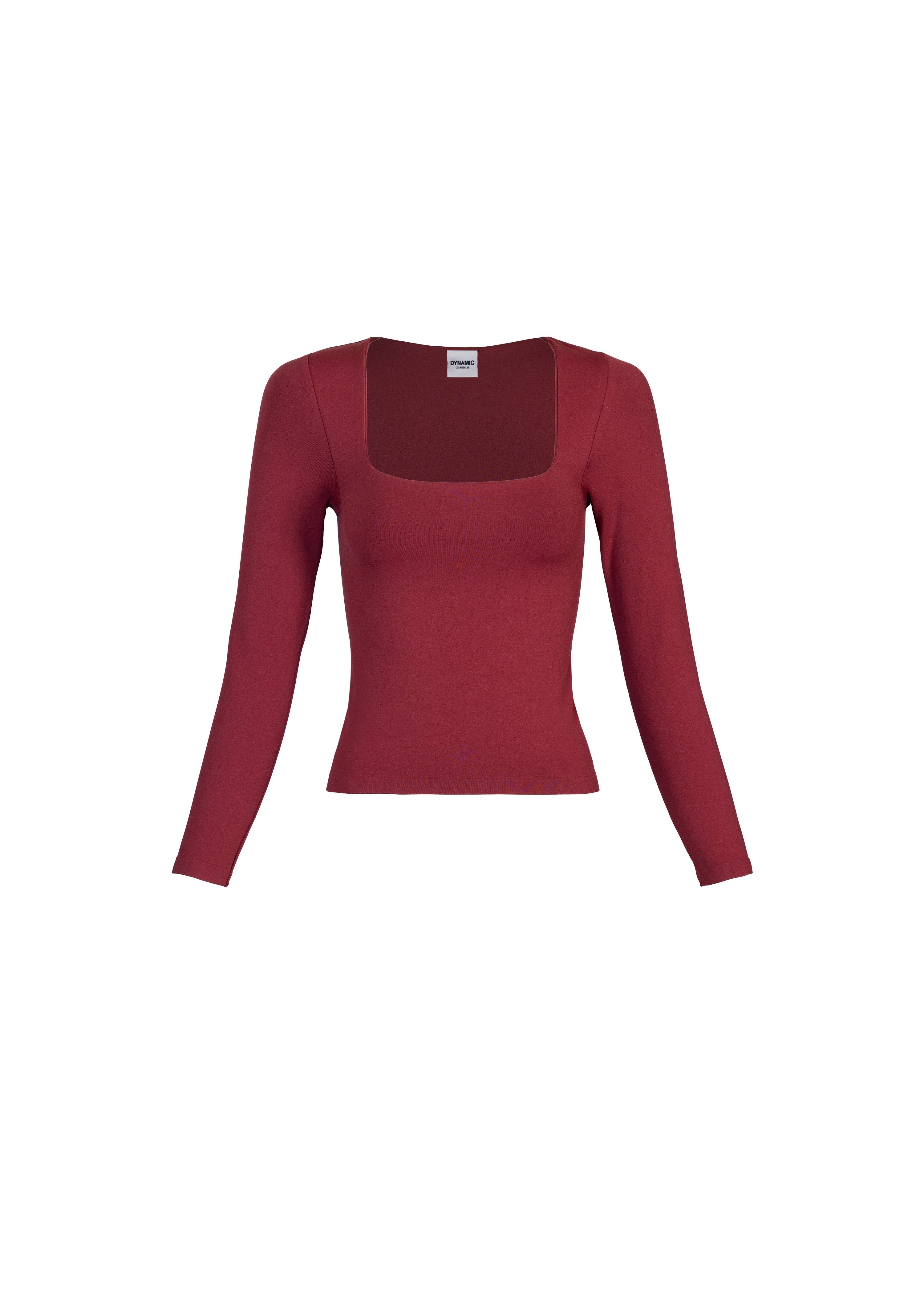 Red long-sleeve top on a white background