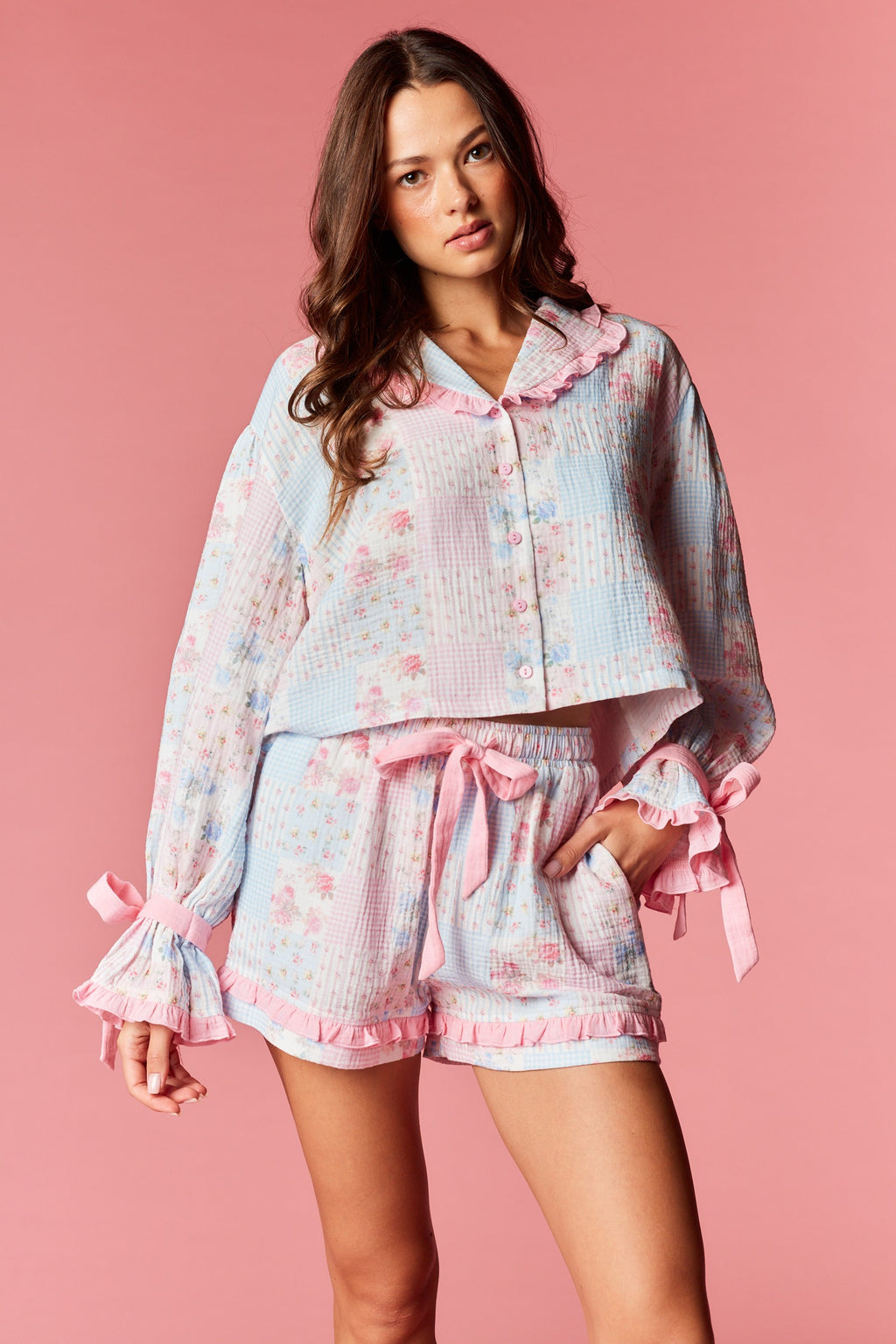 Patchwork Ruffle Pajama Set