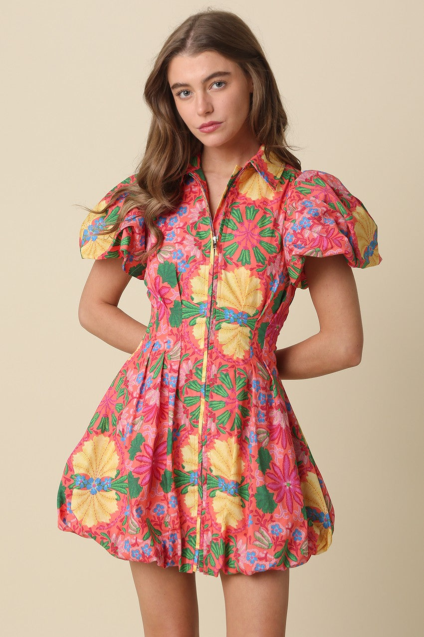 Gina Floral Puff Sleeve Mini Dress