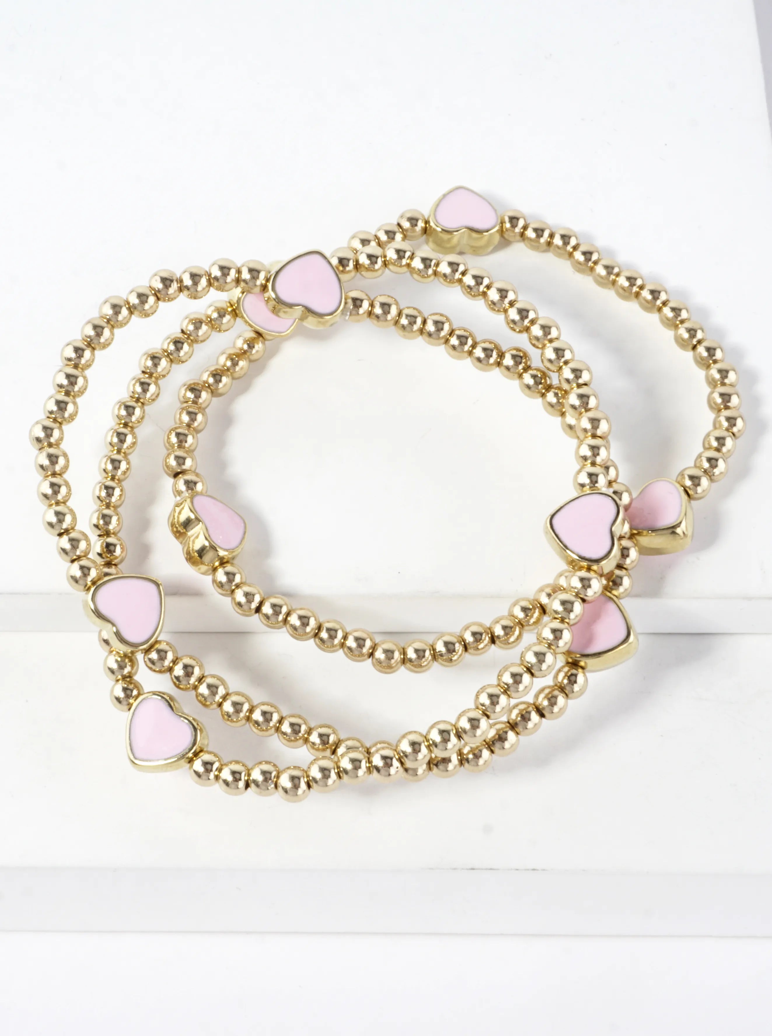 3-PC Enamel Heart Stretch Bracelets Set