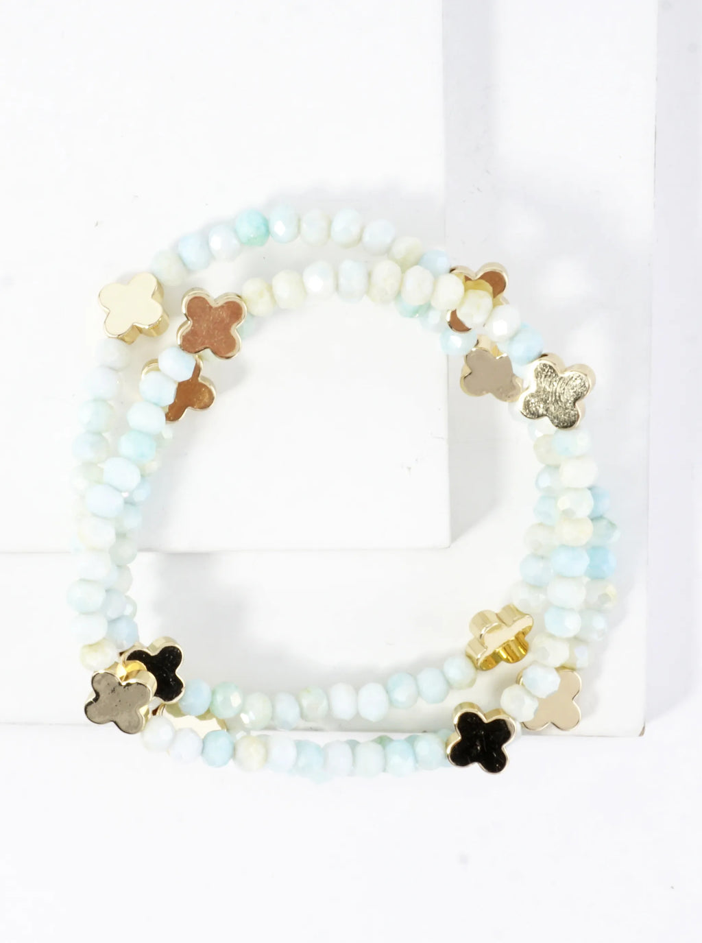 3-PC Set Glass Quatrefoil Stretch Bracelet