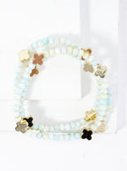 3-PC Set Glass Quatrefoil Stretch Bracelet