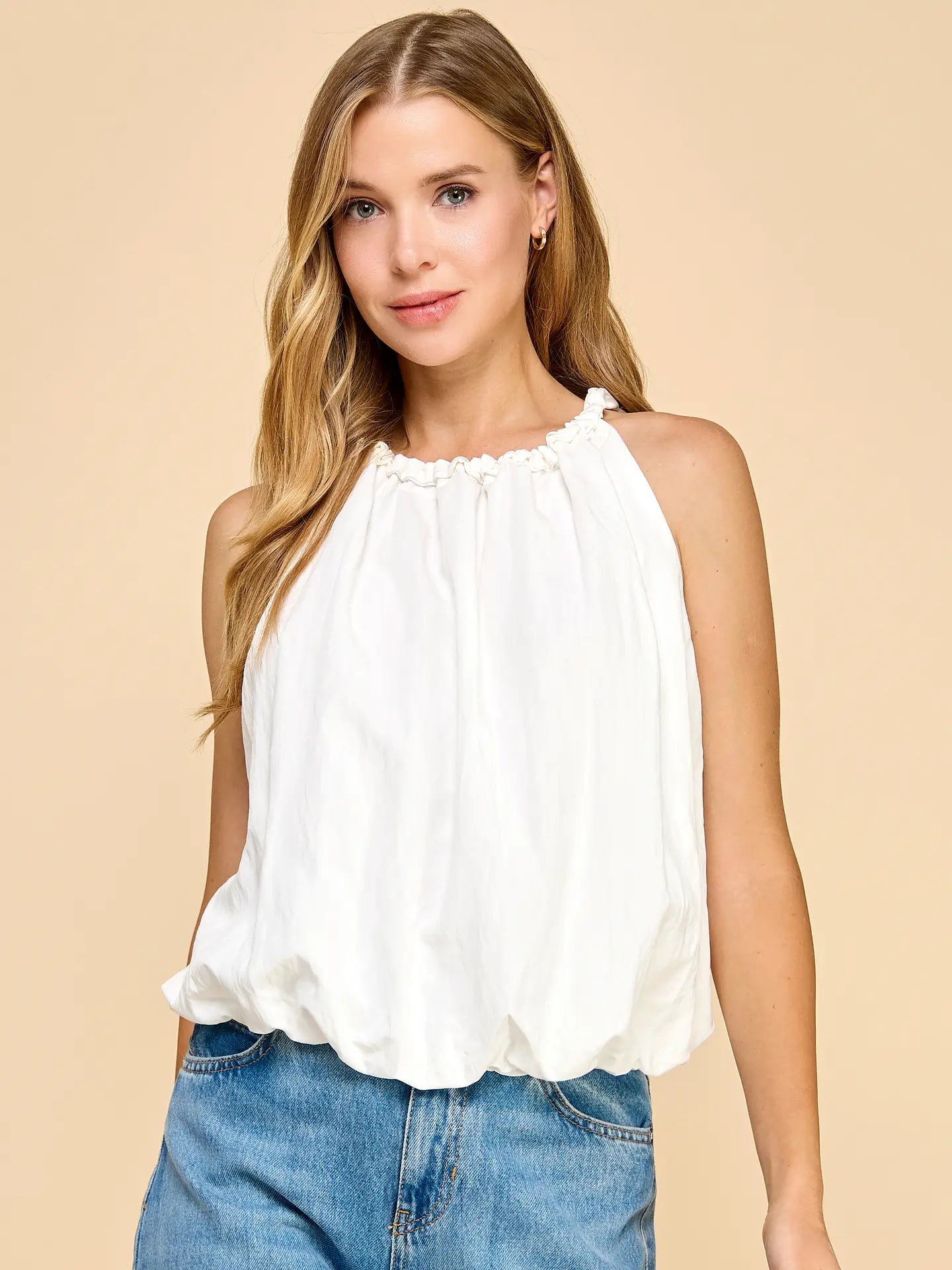 Bubble Hem High Neck Blouse