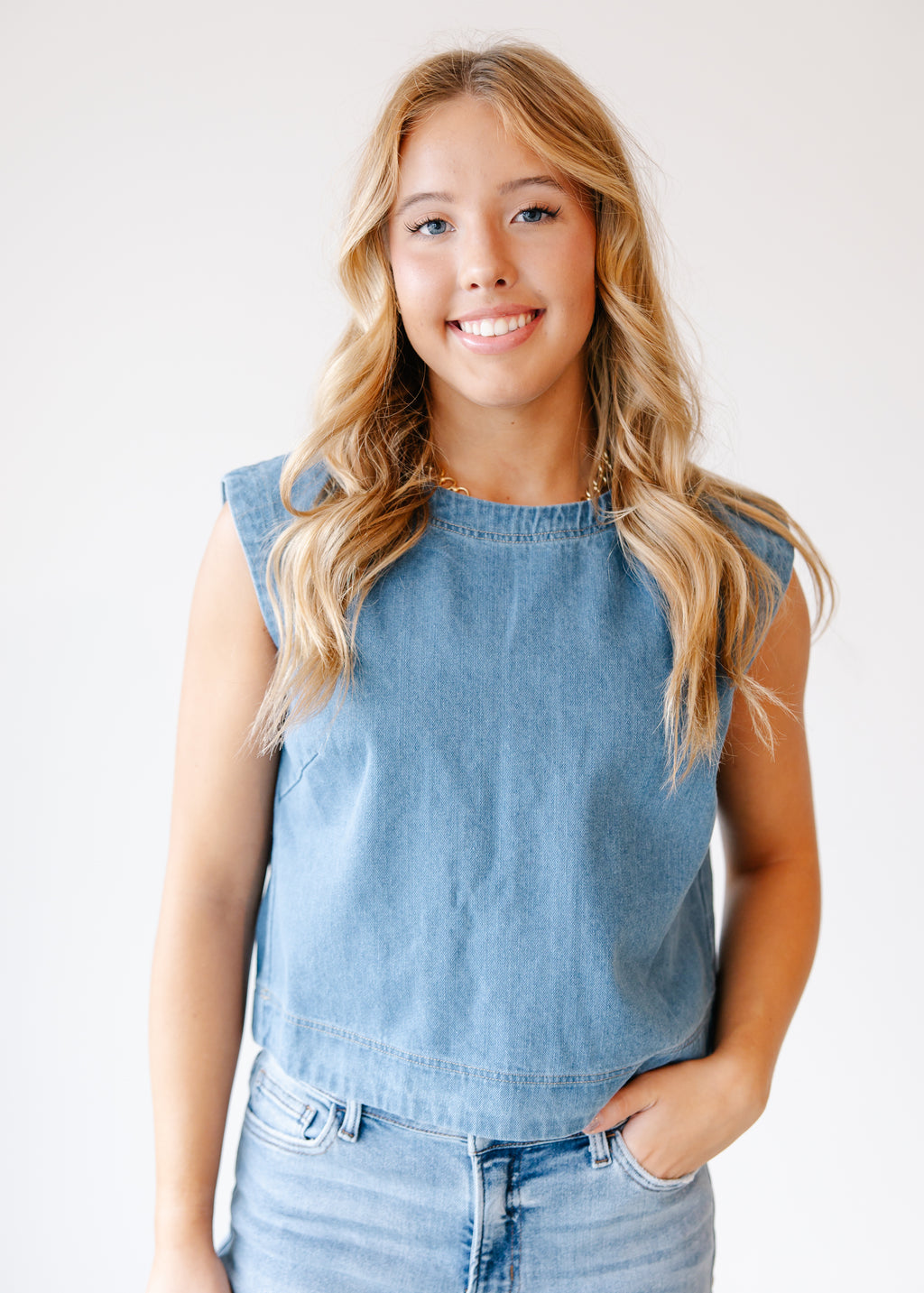 Boxy Sleeveless Denim Top