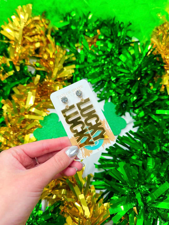 Gold Mirror Lucky Drop Earrings