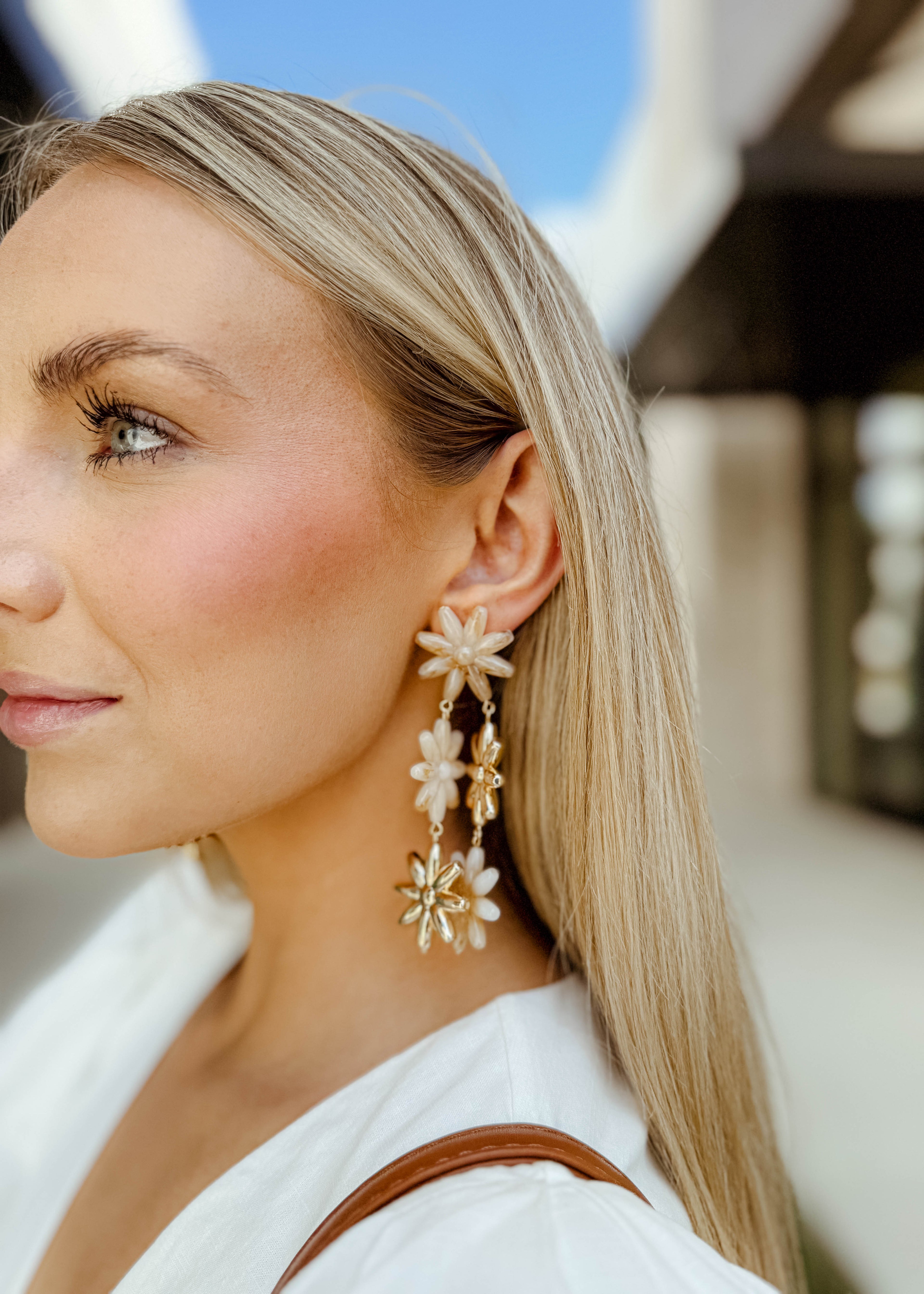 3 Flower Double Linear Drop Earrings