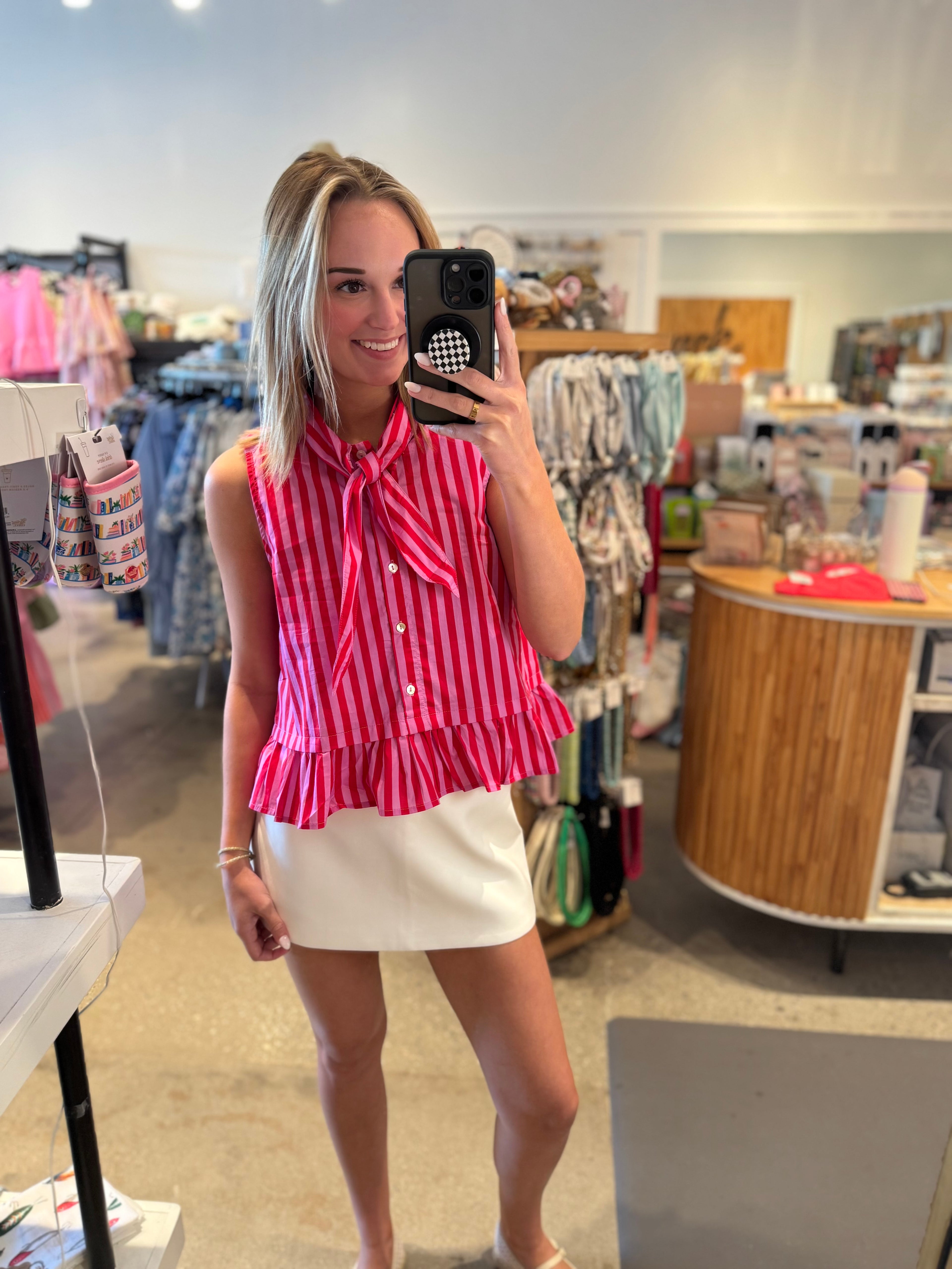 Delaney Stripe Tie-Neck Blouse