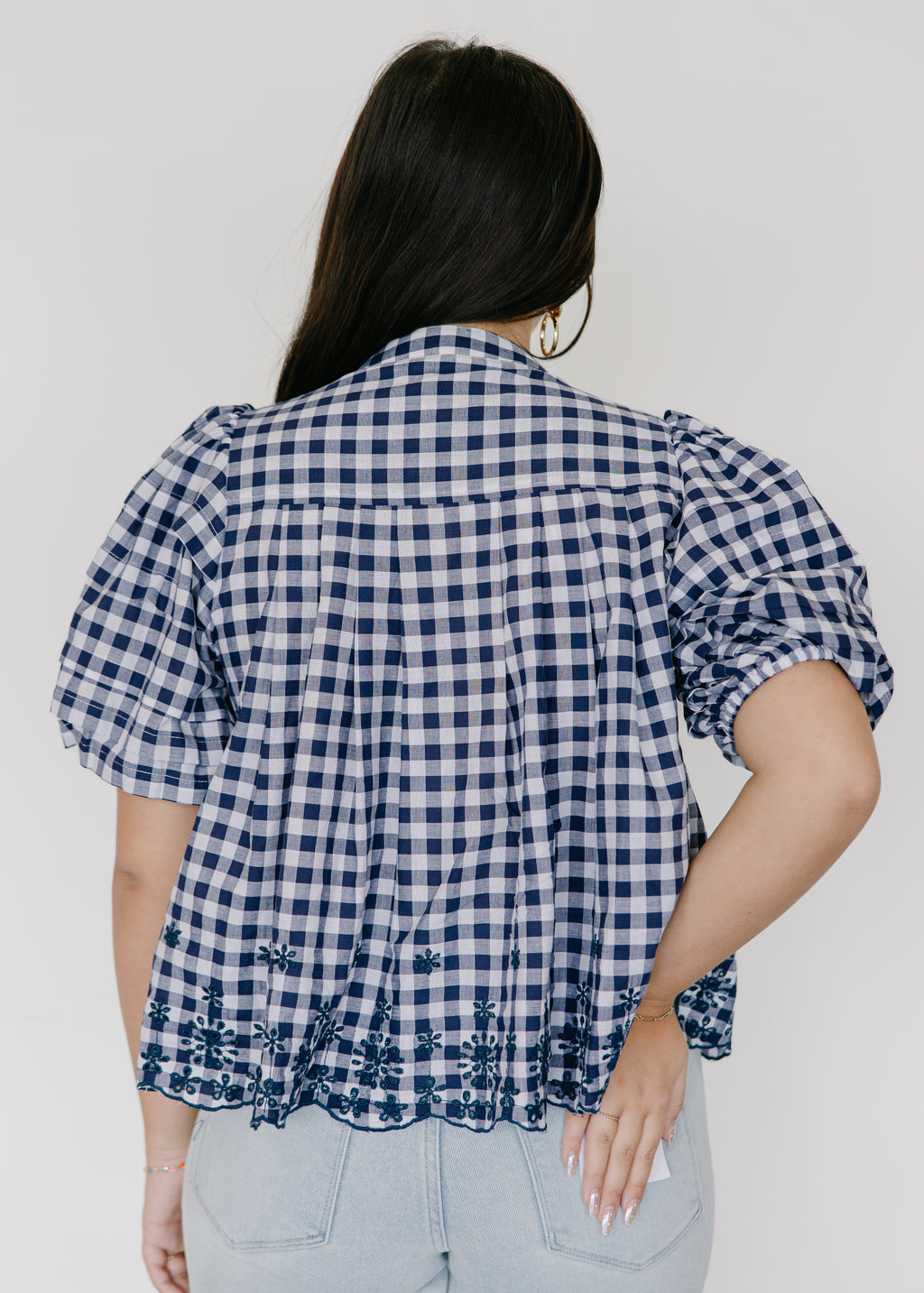 Holland Gingham Puff Sleeve Peplum Top