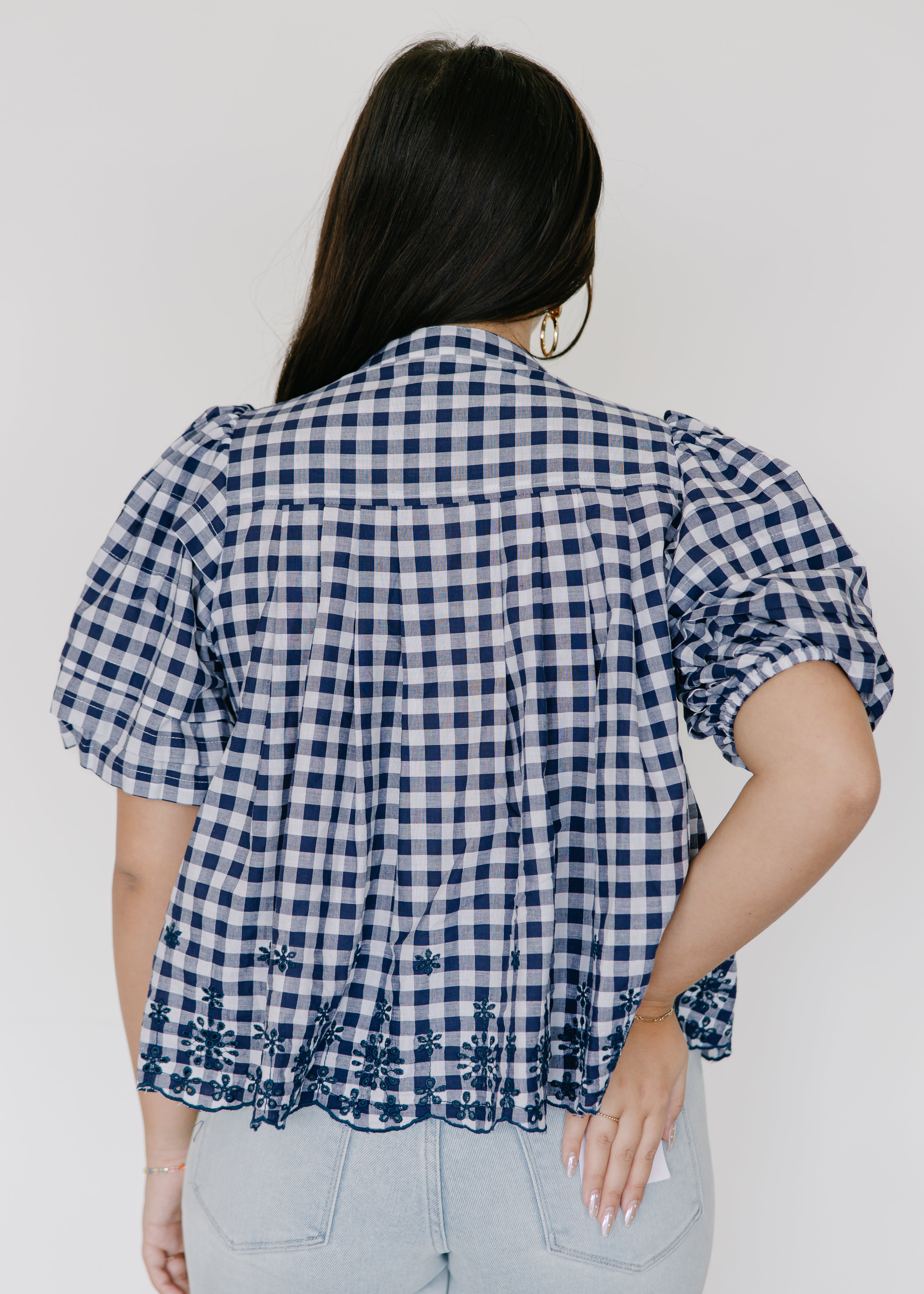 Holland Gingham Puff Sleeve Peplum Top