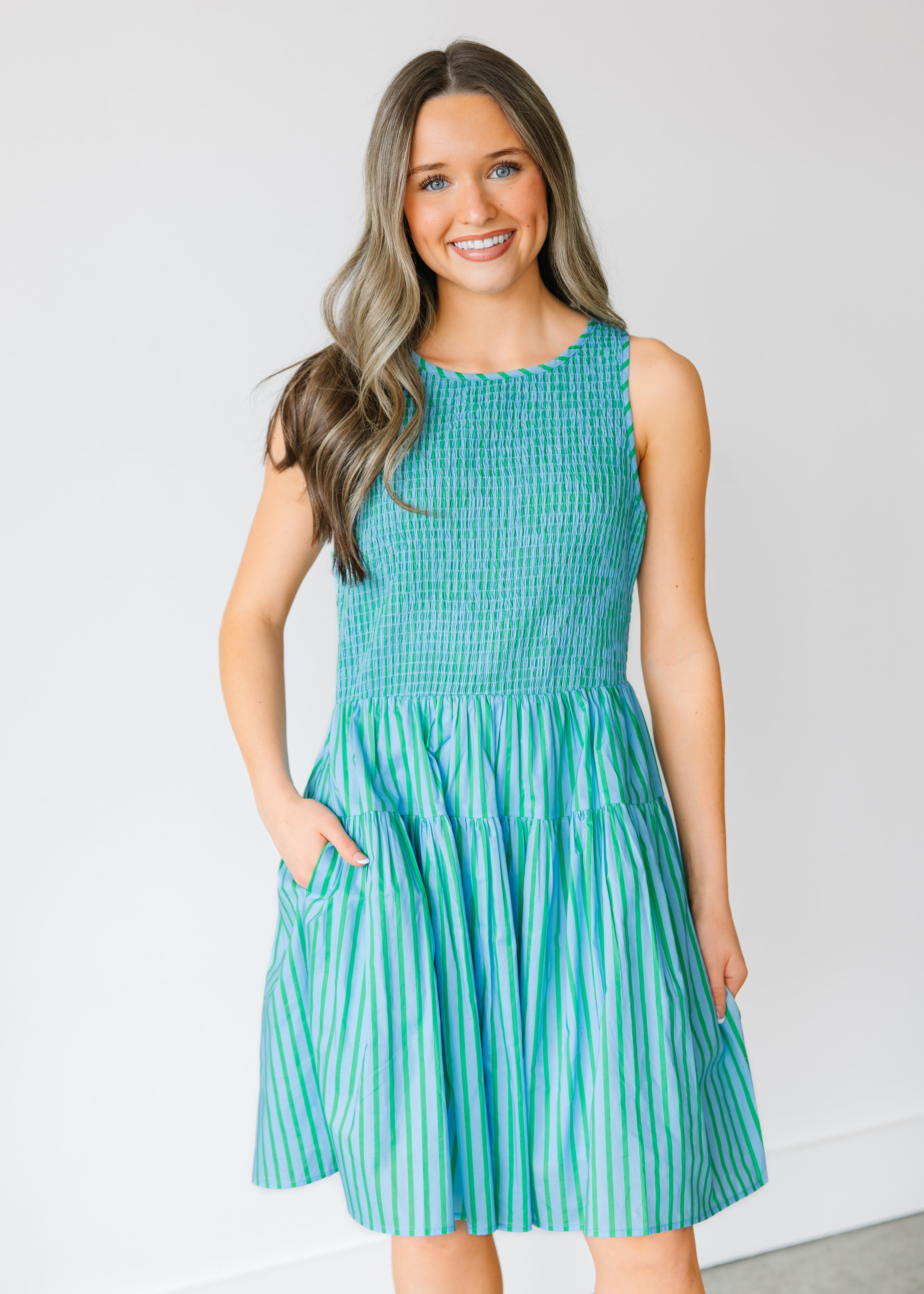 Aveline Smocked Stripe Mini Dress