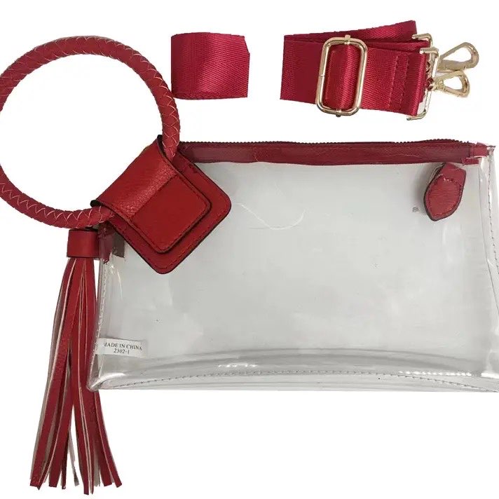 Scarlet Clear Ring Handle Bag with Tassel