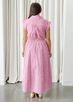 Sleeveless Stripe Tie Waist Midi Dress