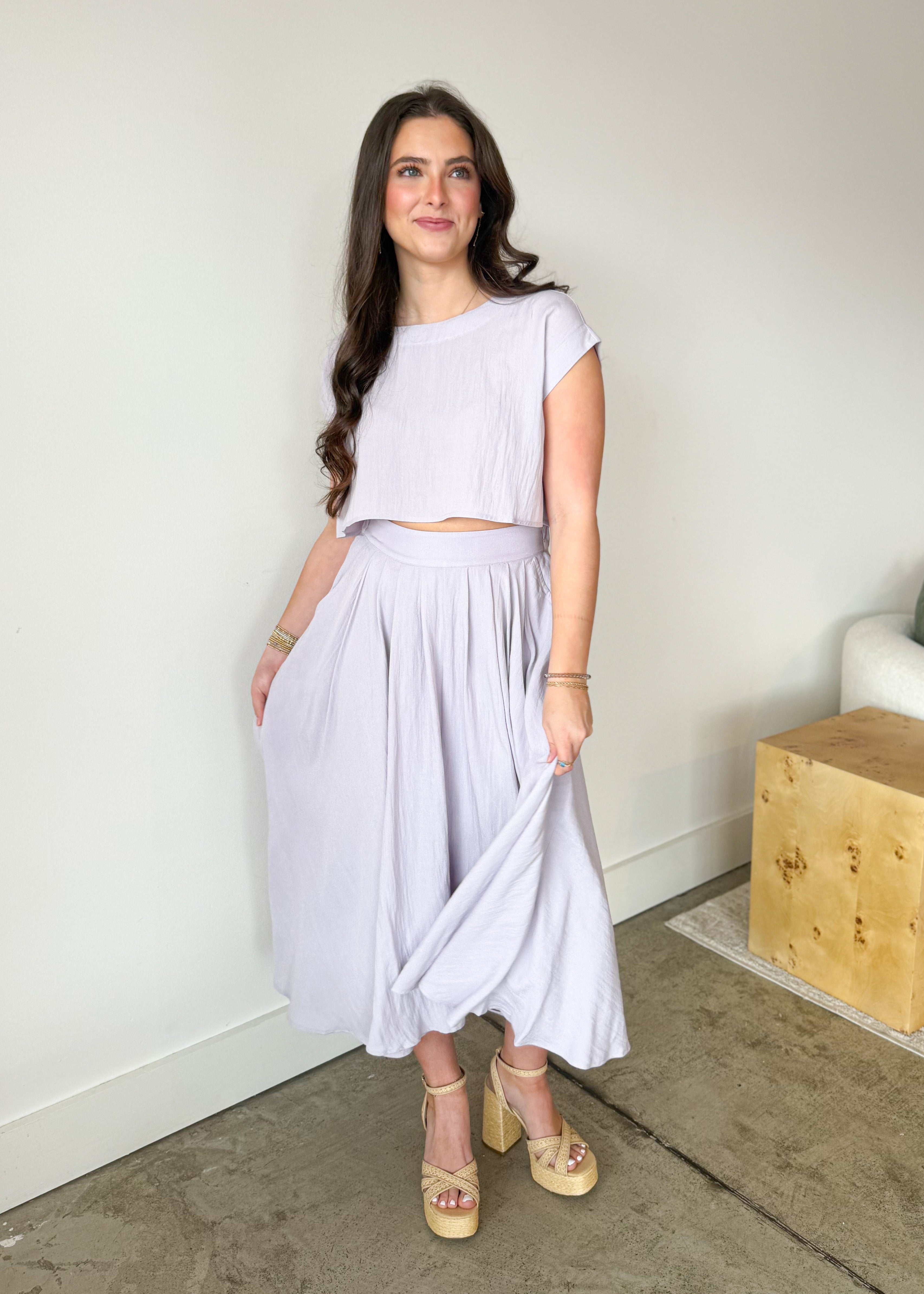 Elara Airy Two-Piece Midi Skirt Set