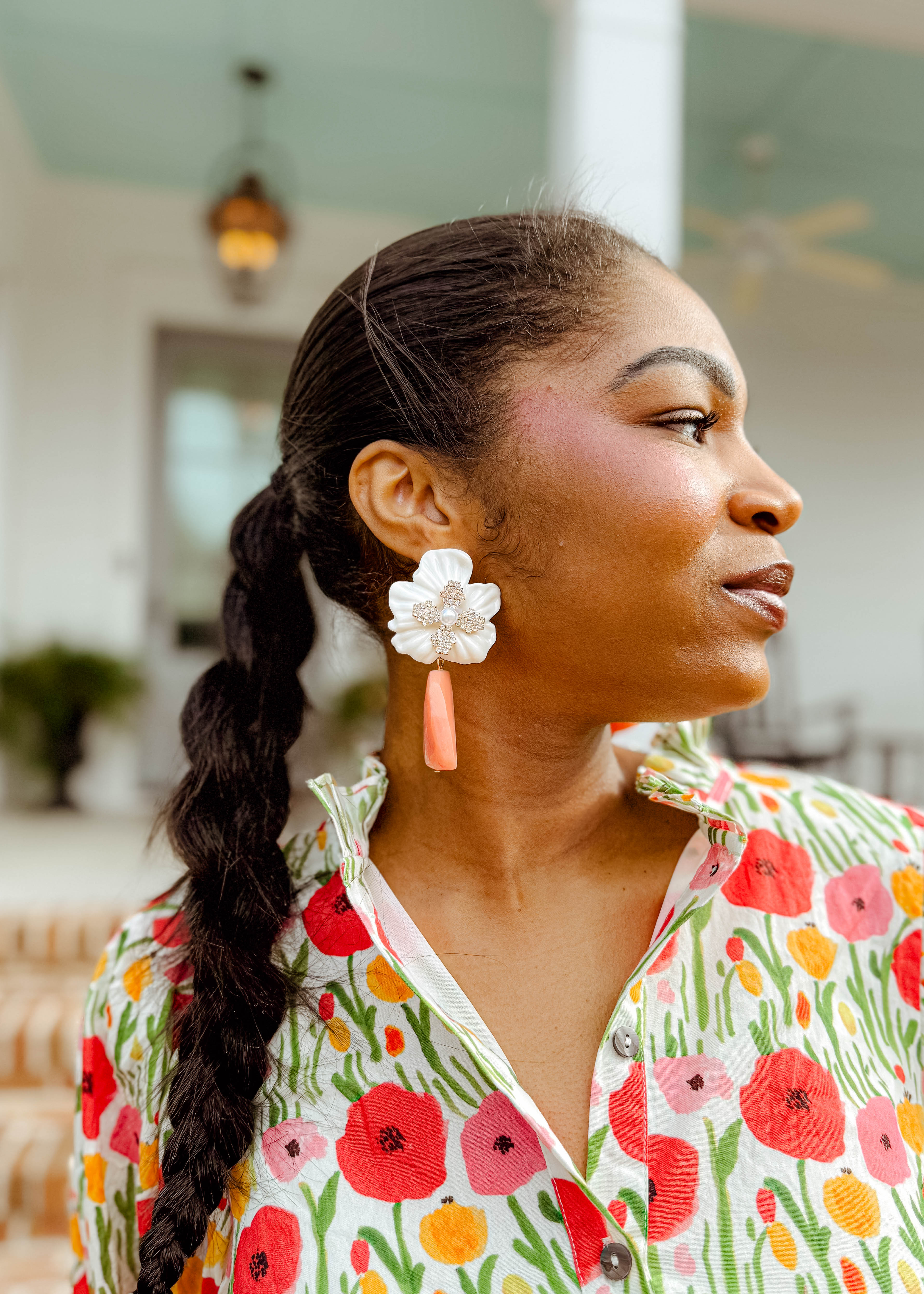 Crystal Flower & Geometric Shape Earrings