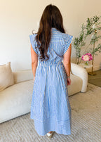 Sleeveless Stripe Tie Waist Midi Dress