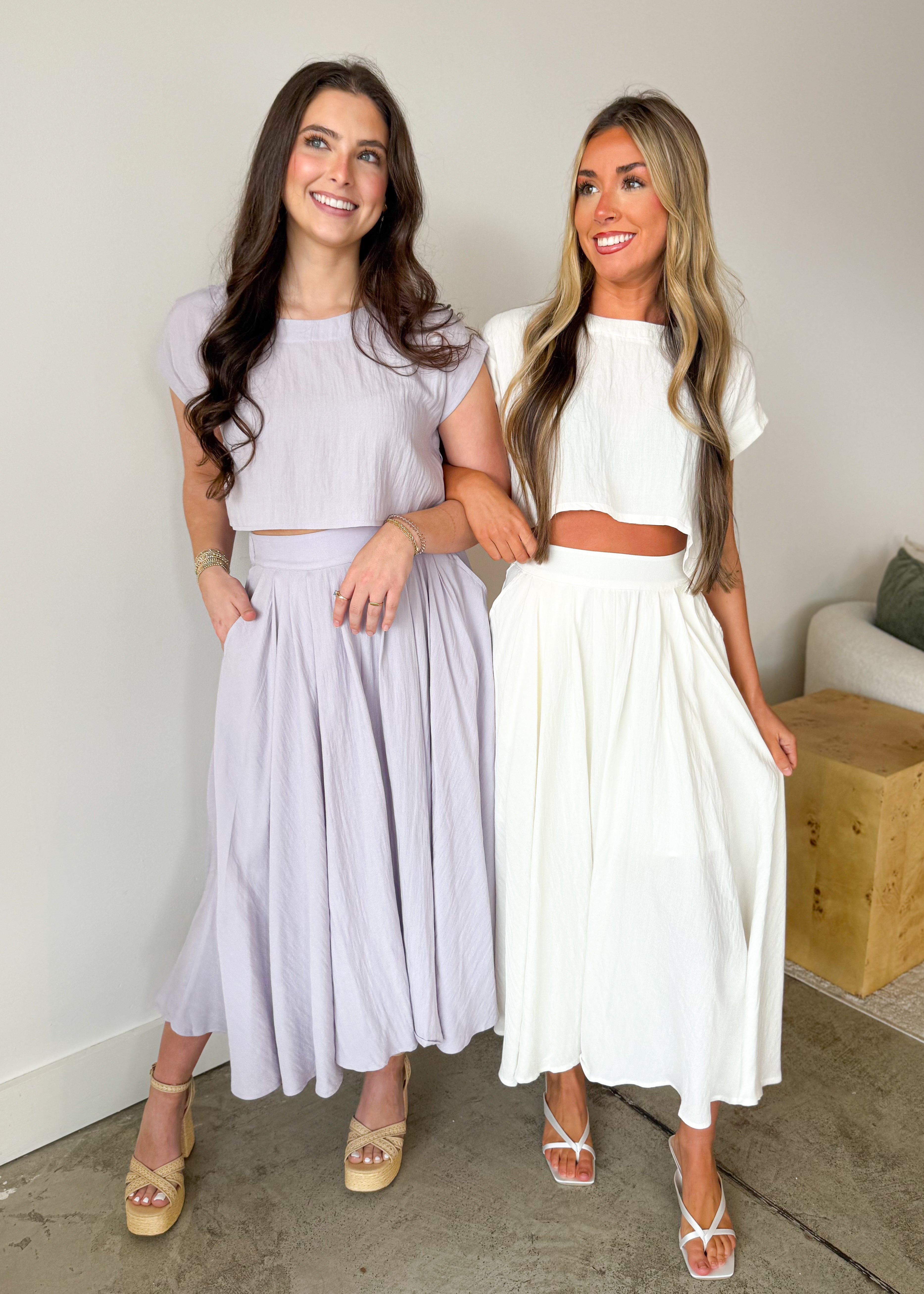 Elara Airy Two-Piece Midi Skirt Set