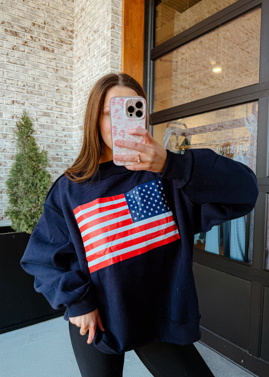 USA Flag Print Reversible Sweatshirt