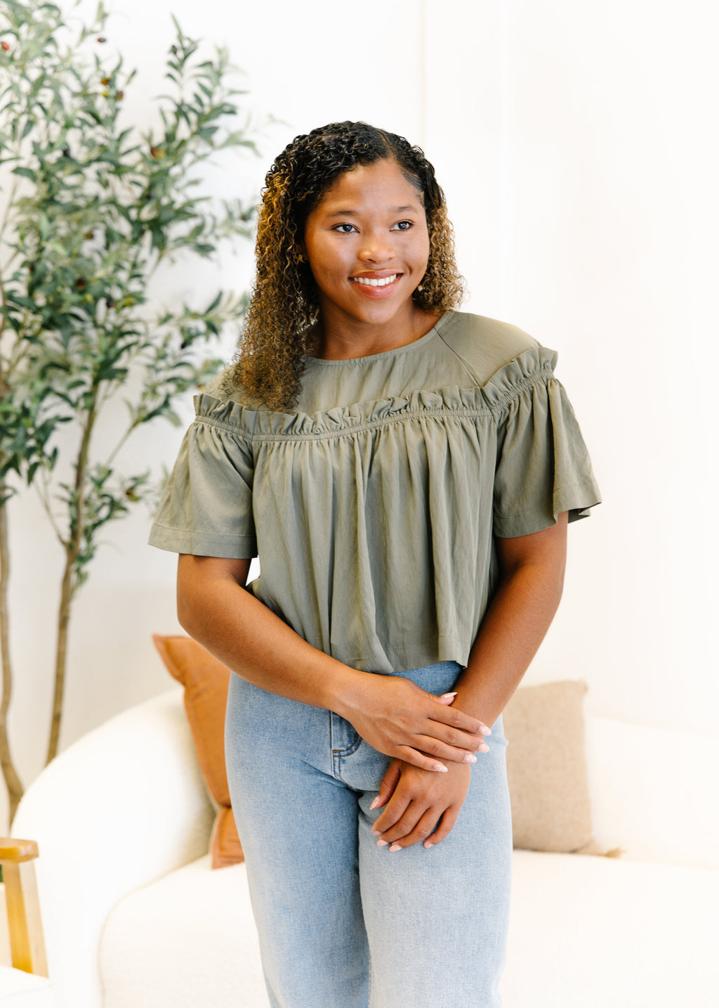 Sarah Ruffle Sleeve Babydoll Top