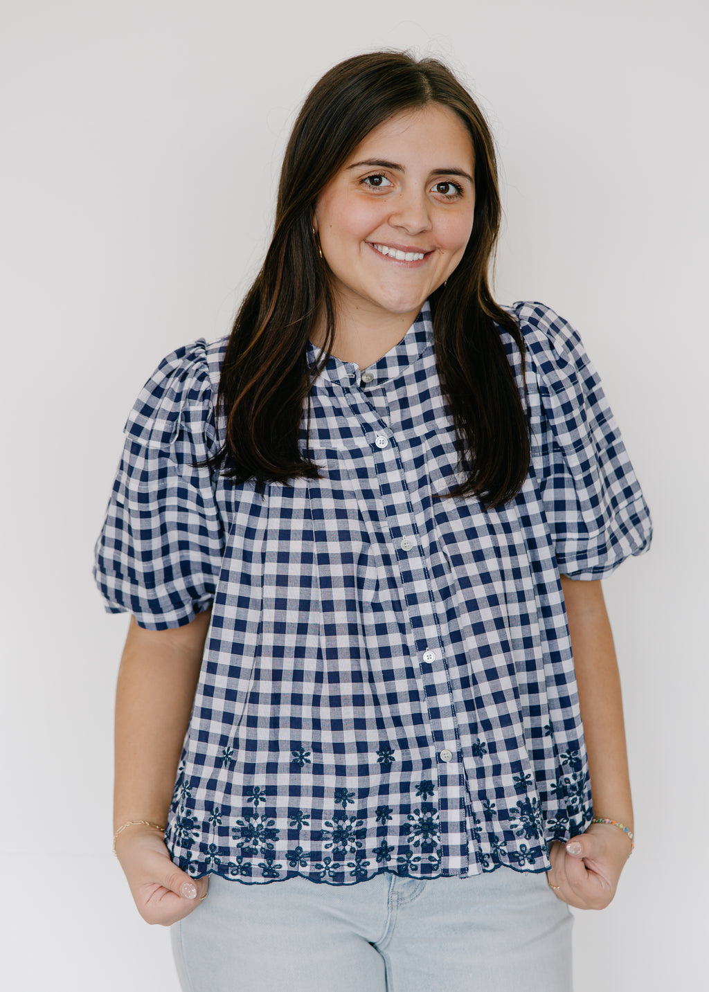 Holland Gingham Puff Sleeve Peplum Top