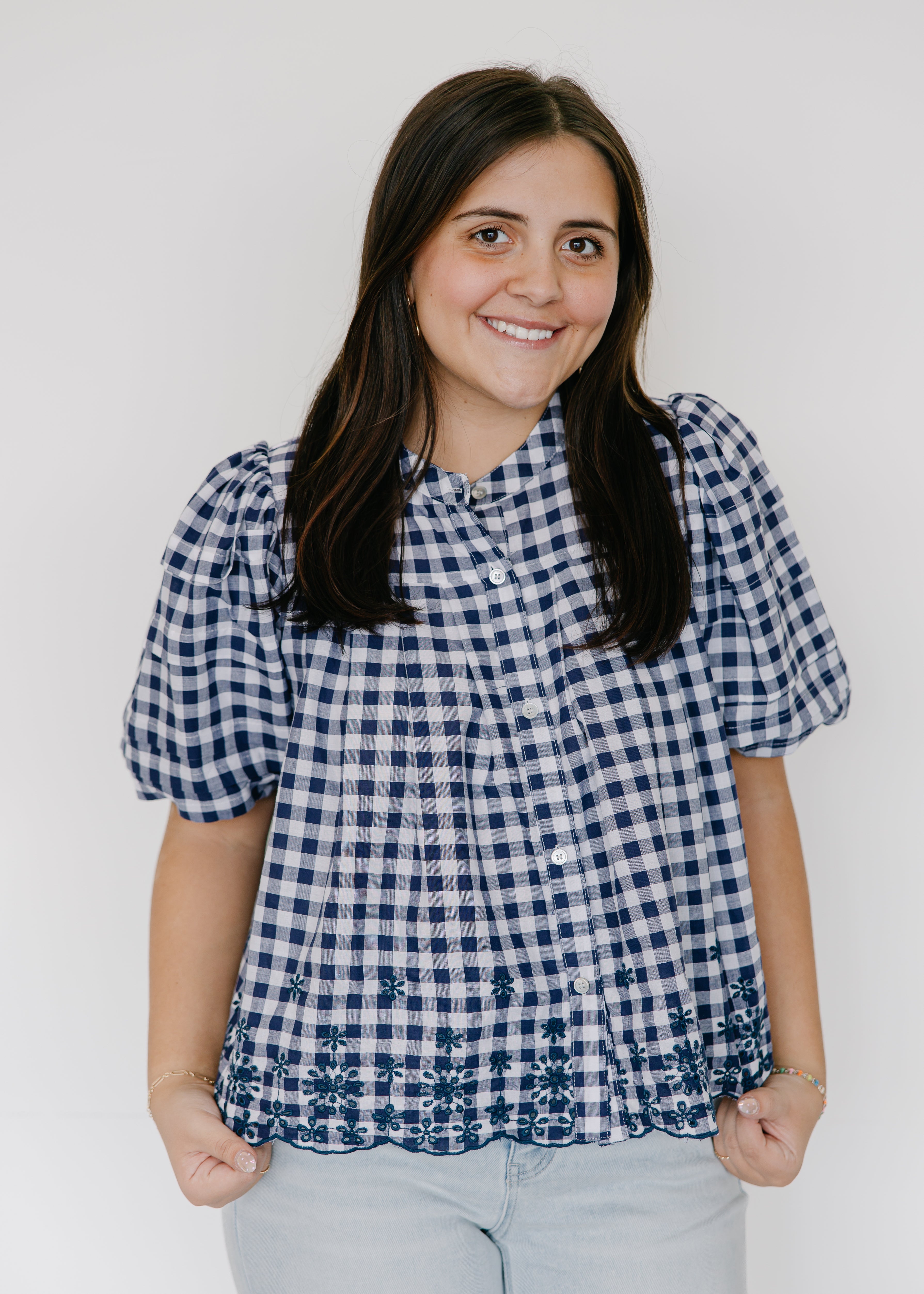 Holland Gingham Puff Sleeve Peplum Top