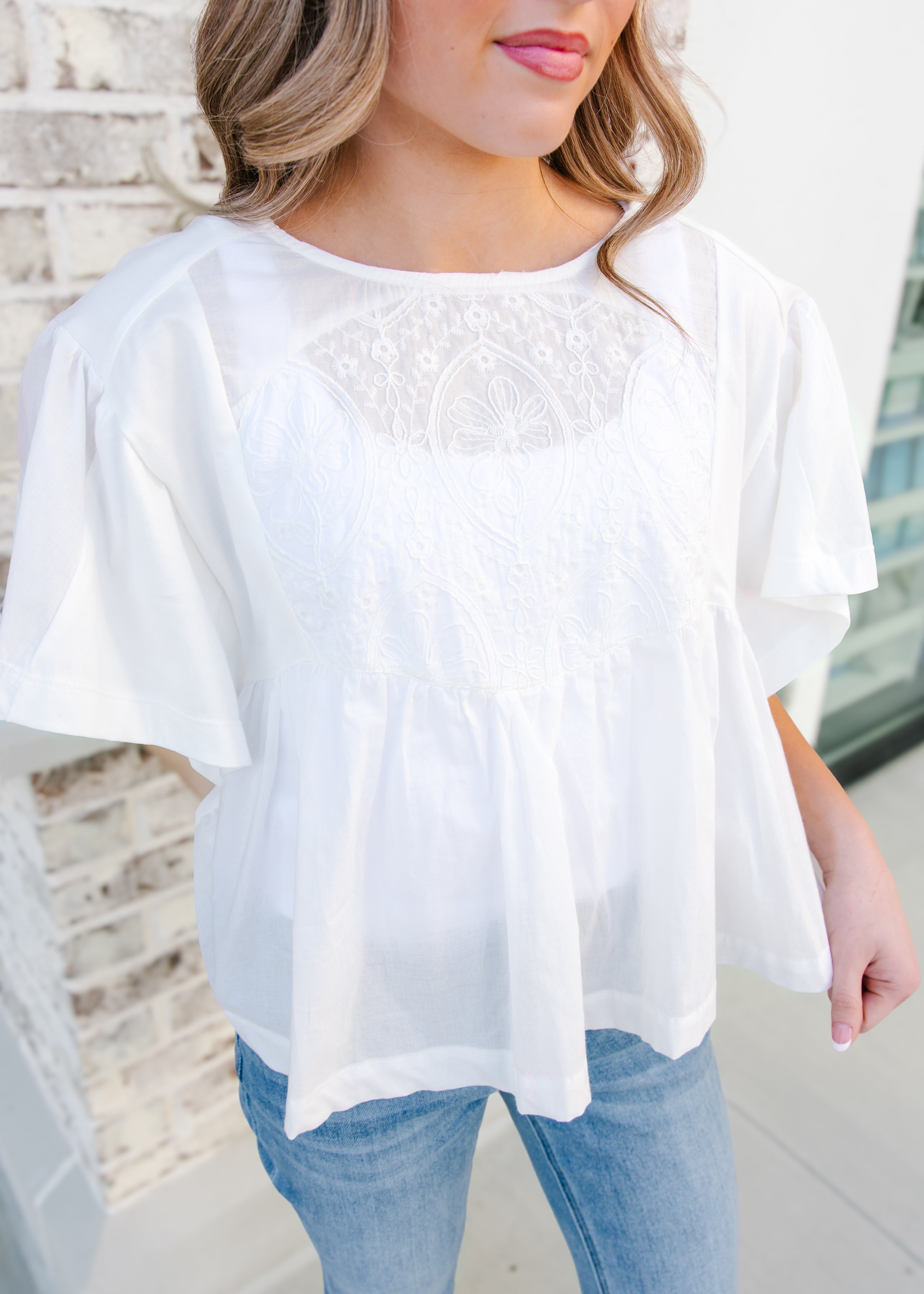 Embroidered Cotton Babydoll Blouse