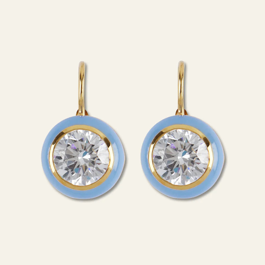 Blue Enamel Bezel Drop Earring