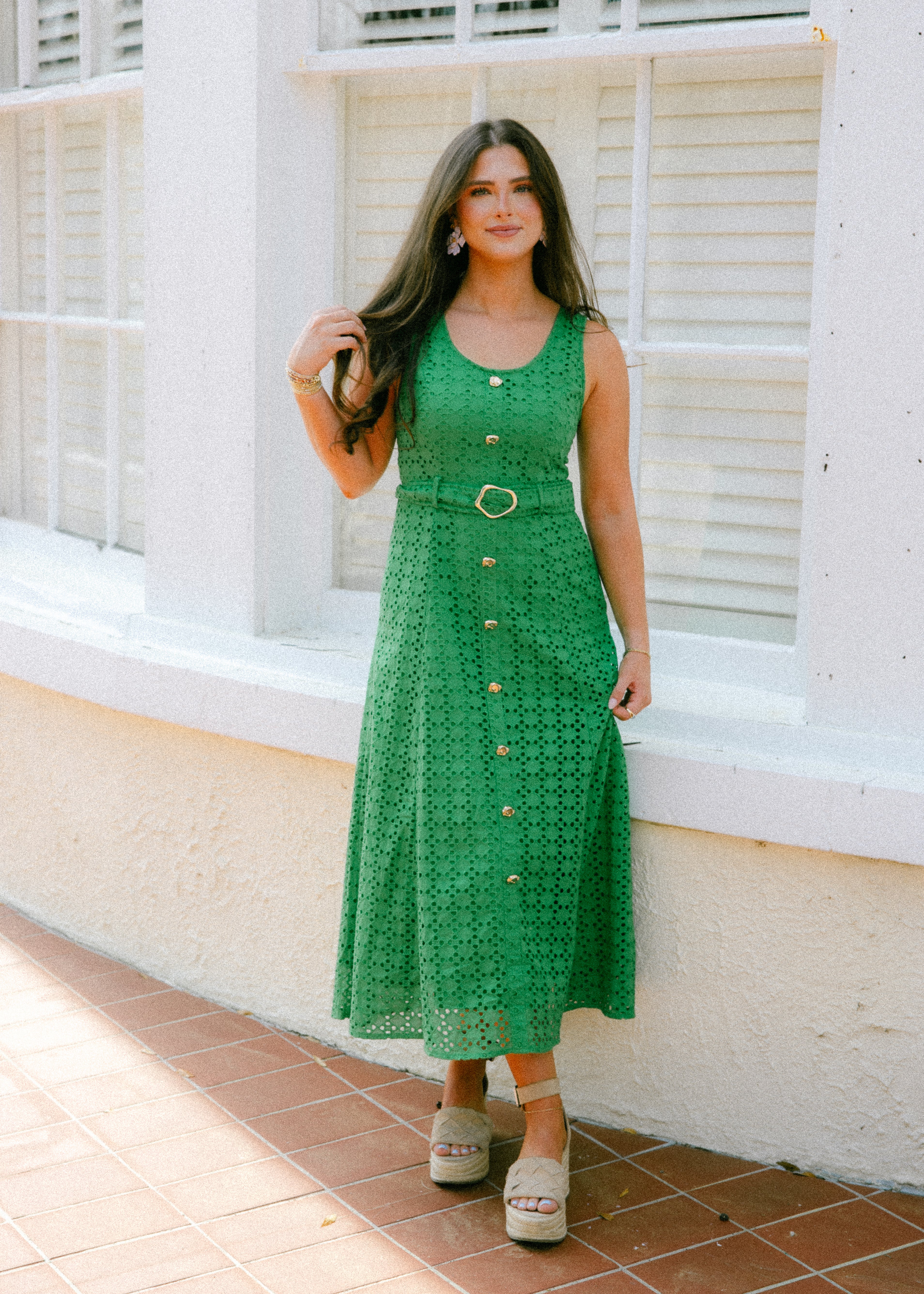 Giselle Belted Button Front Midi Dress