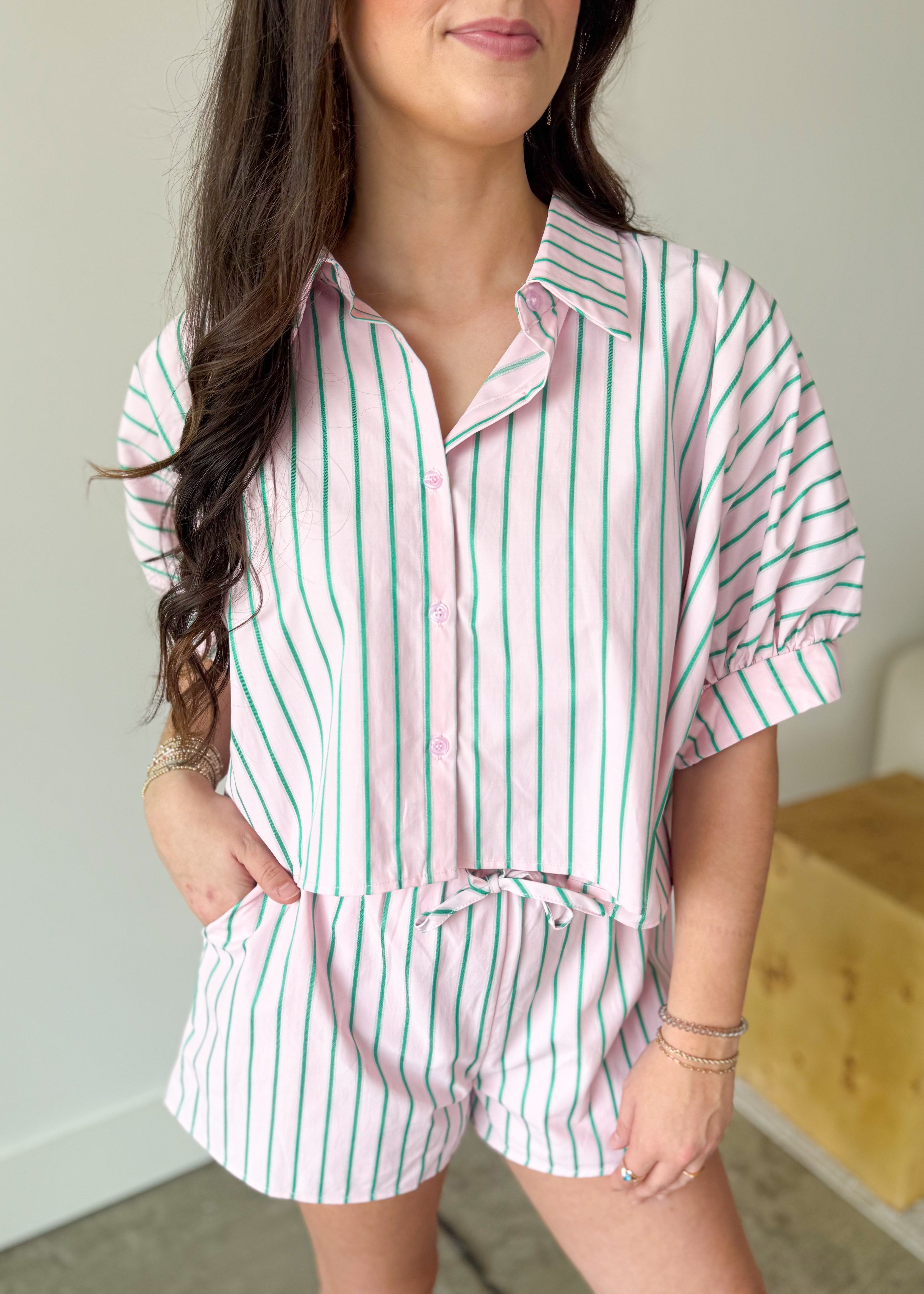 Marina Pinstripe Shirt and Shorts Set