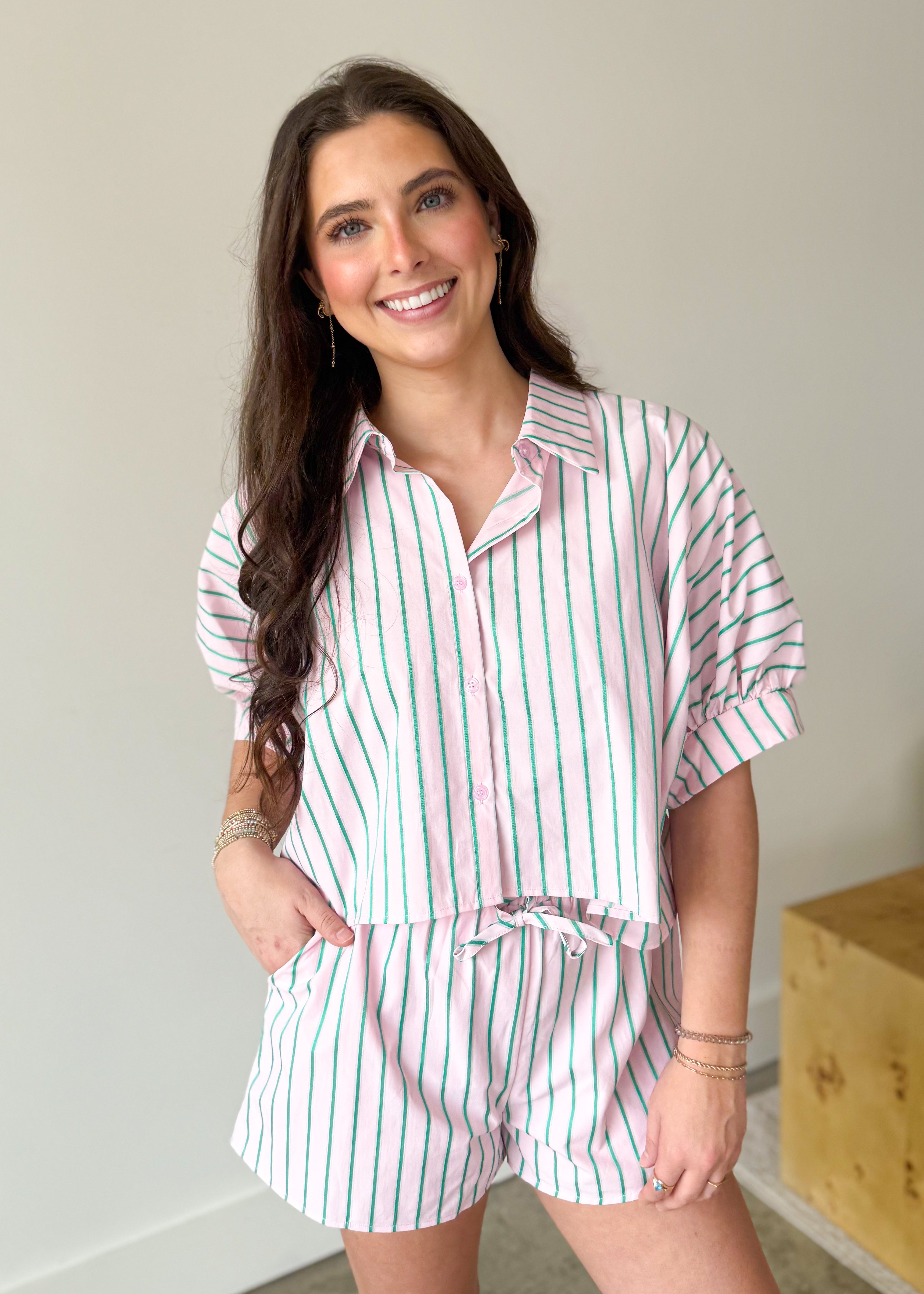 Marina Pinstripe Shirt and Shorts Set