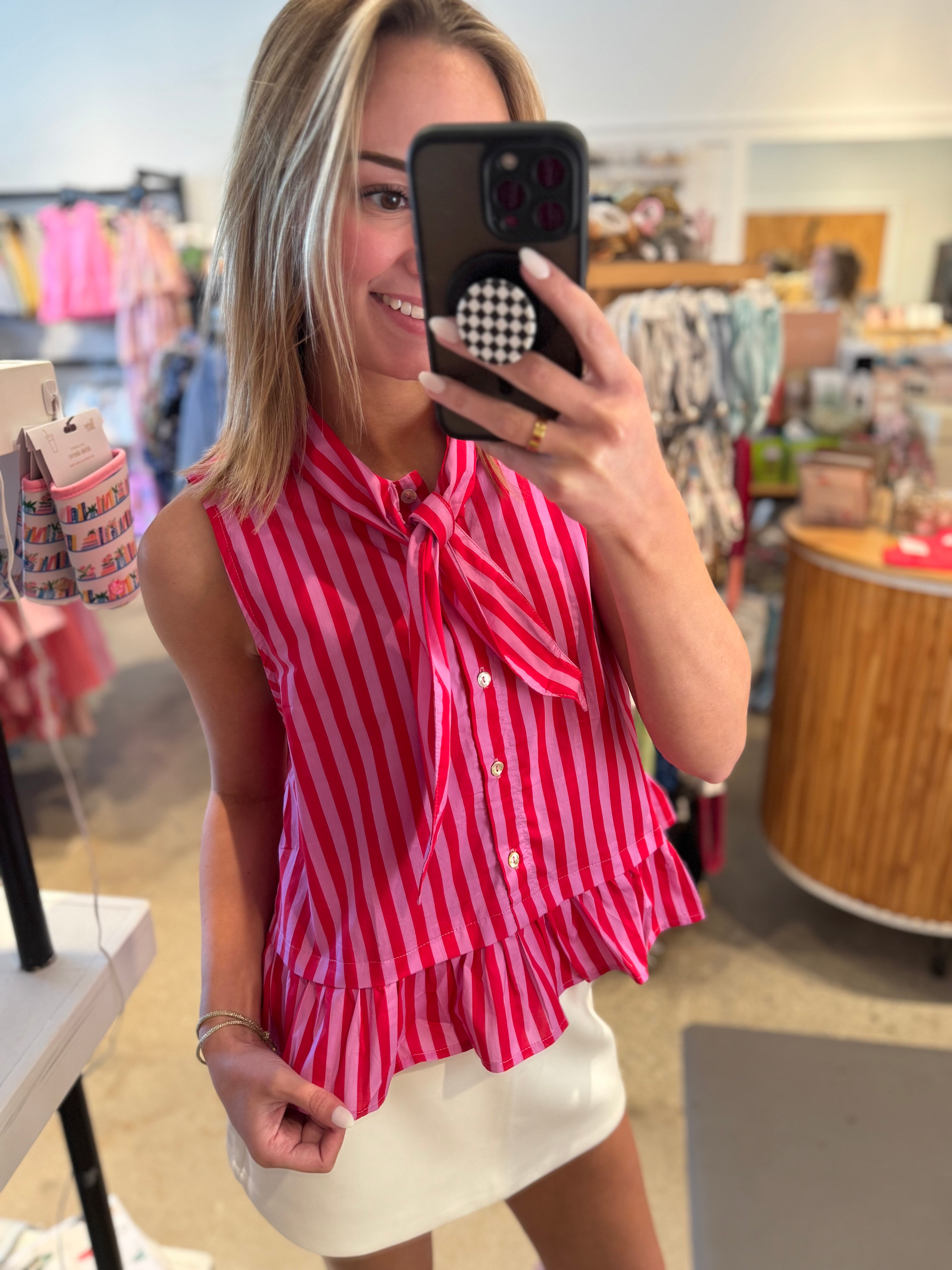 Delaney Stripe Tie-Neck Blouse