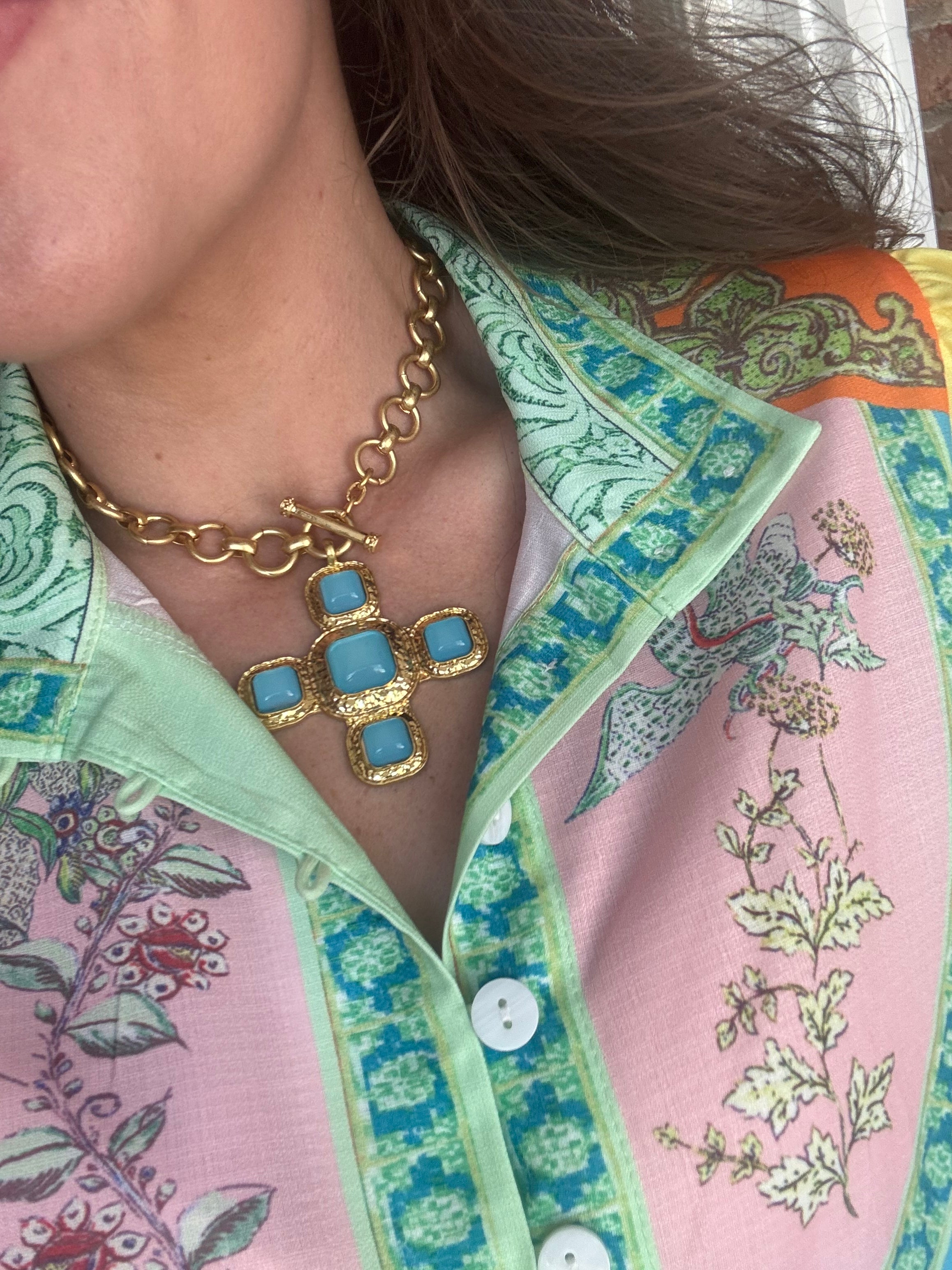 Azure Cross Gold Link Necklace Set