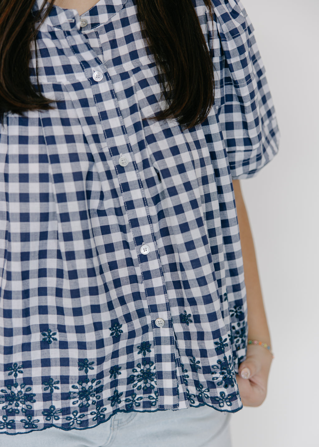 Holland Gingham Puff Sleeve Peplum Top