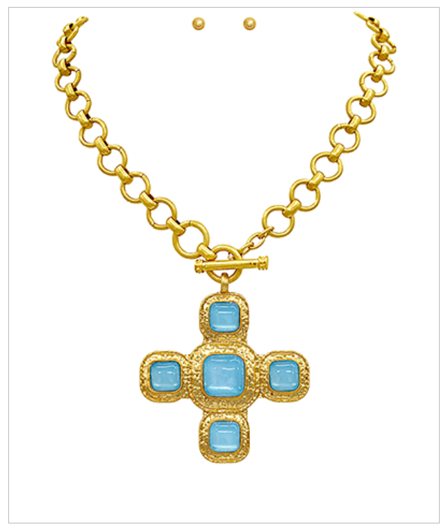 Azure Cross Gold Link Necklace Set
