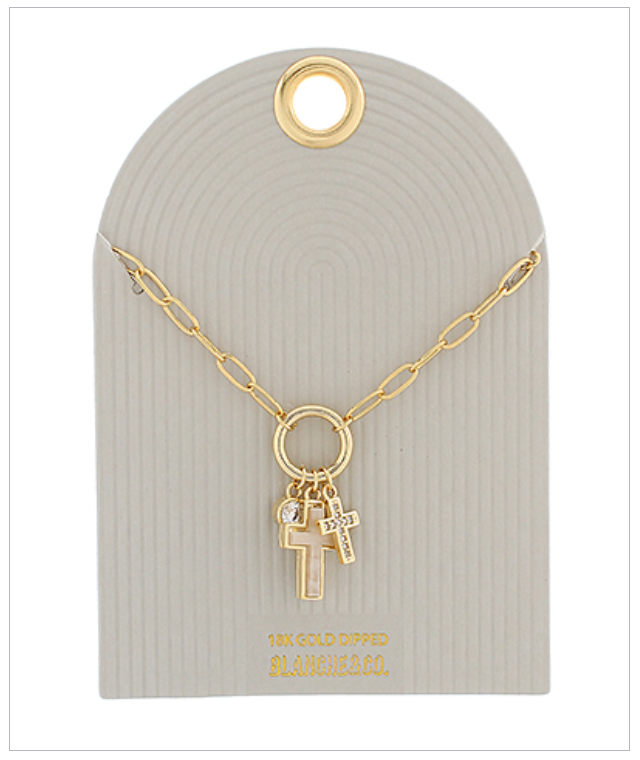Pave & MOP Cross Necklace