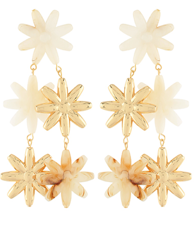 3 Flower Double Linear Drop Earrings