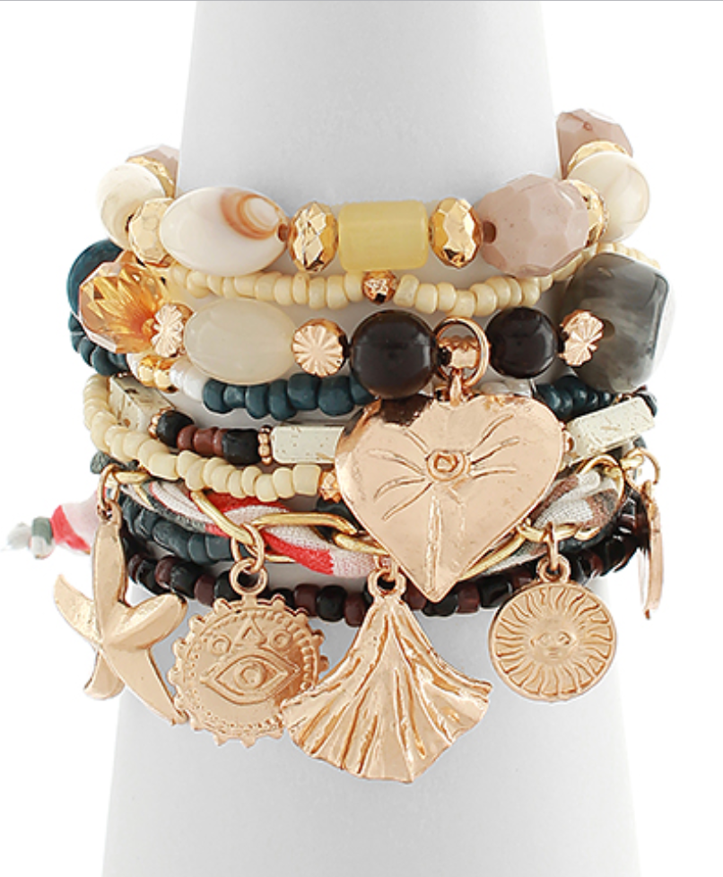 9 Row Heart & India Bead Stacking Bracelet