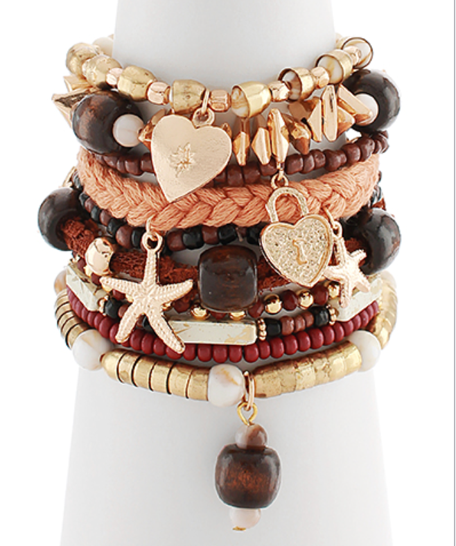 10 Row Starfish & India Bead Stacking Bracelet