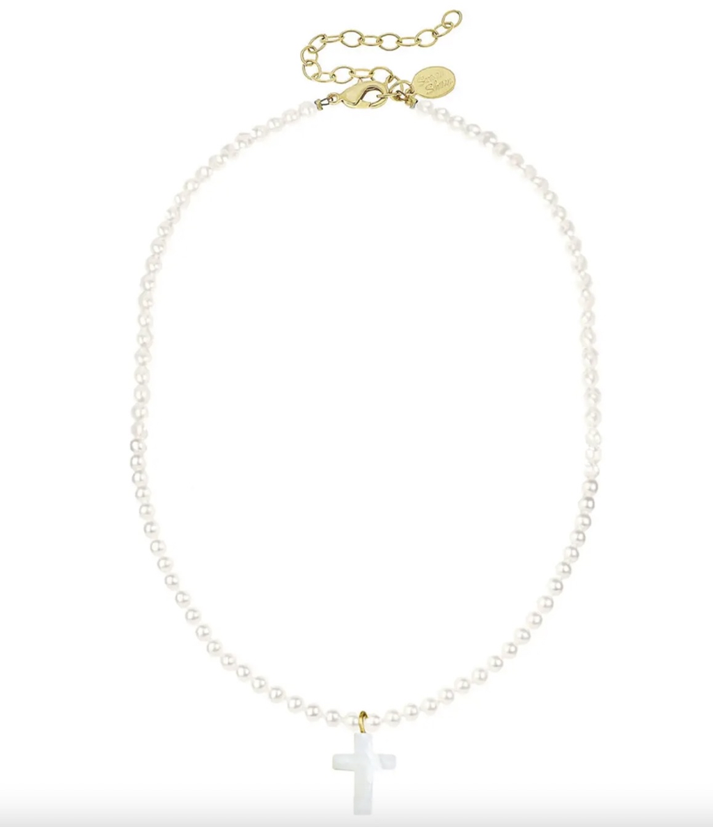 Alys Pearl Cross Necklace