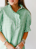 Natalia Gingham Ruffle Blouse