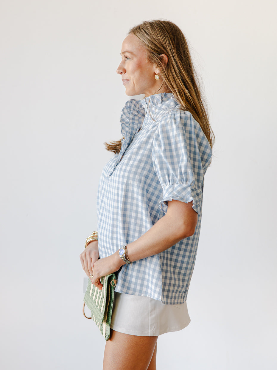 Natalia Gingham Ruffle Blouse