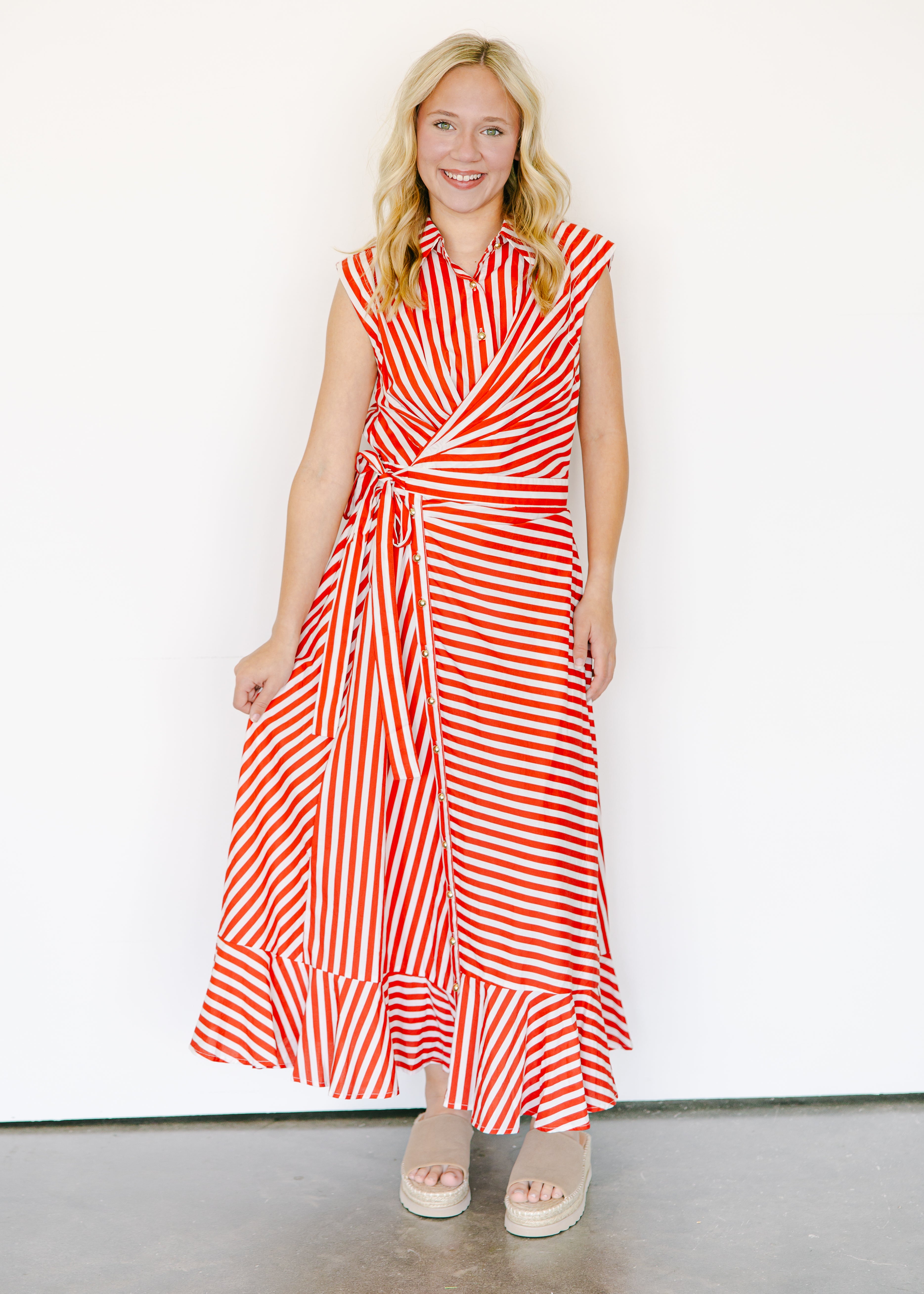 Anika Striped Tie Waist Midi Dress