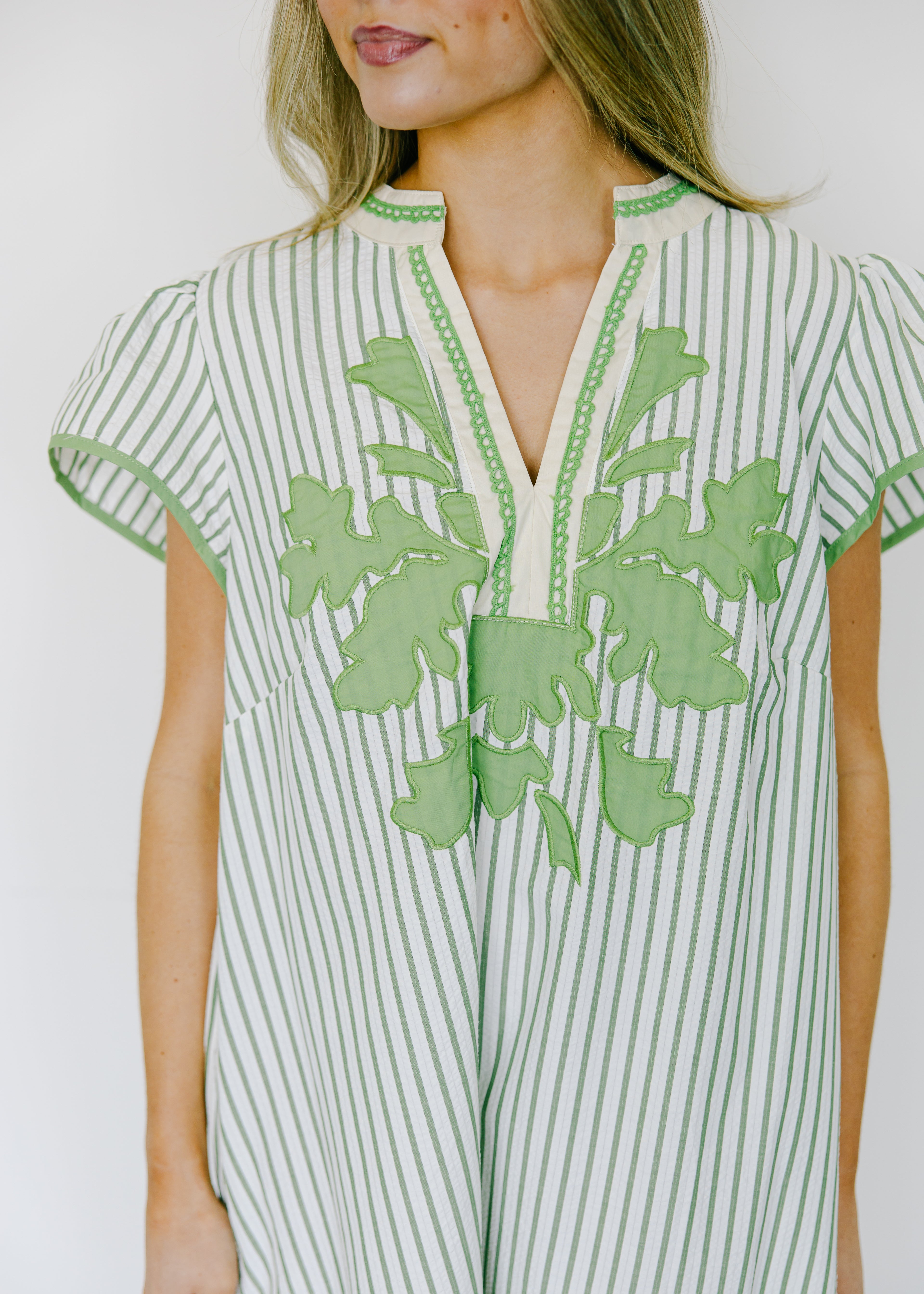 Elara Stripe Embroidered Midi Dress