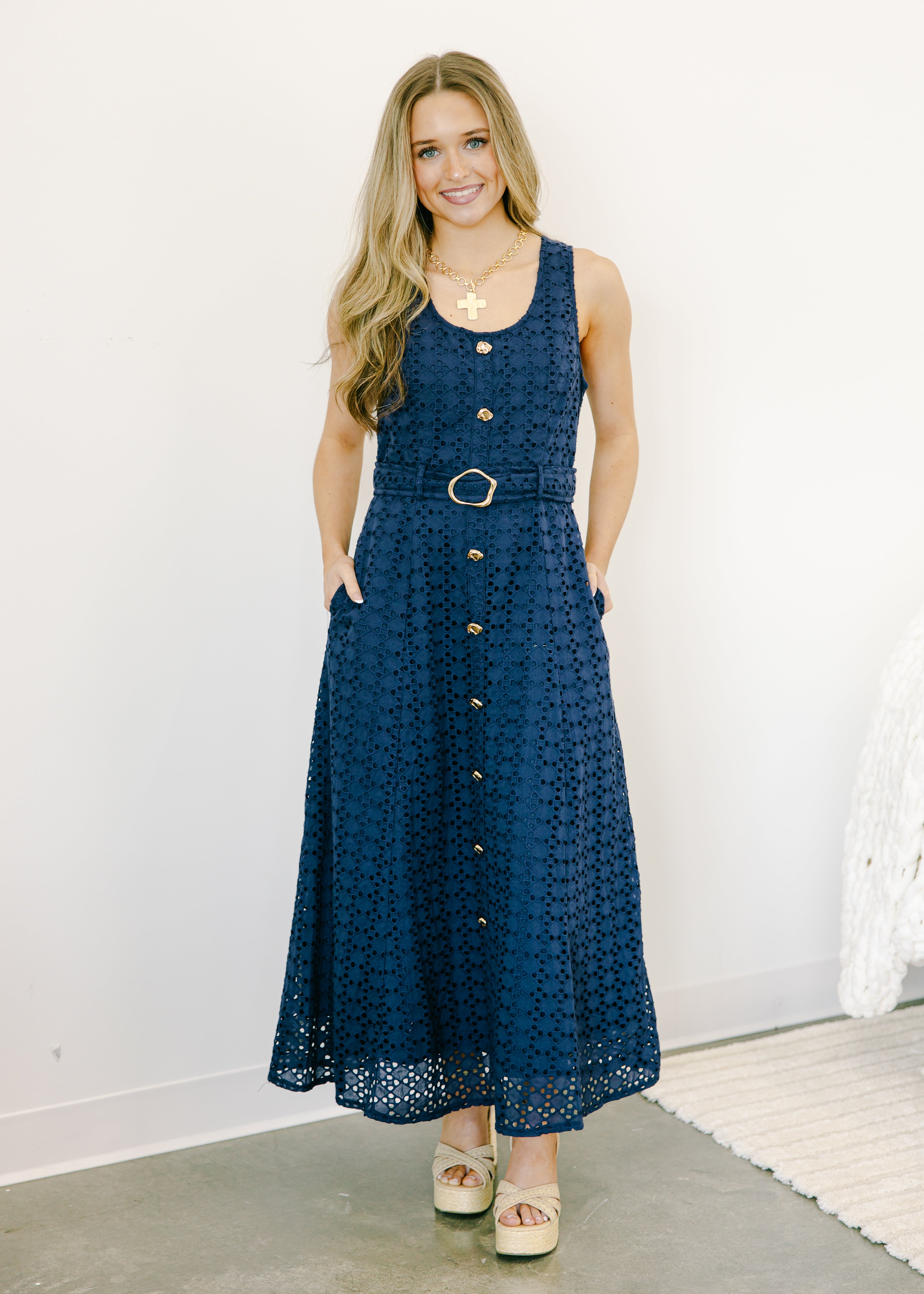 Giselle Belted Button Front Midi Dress