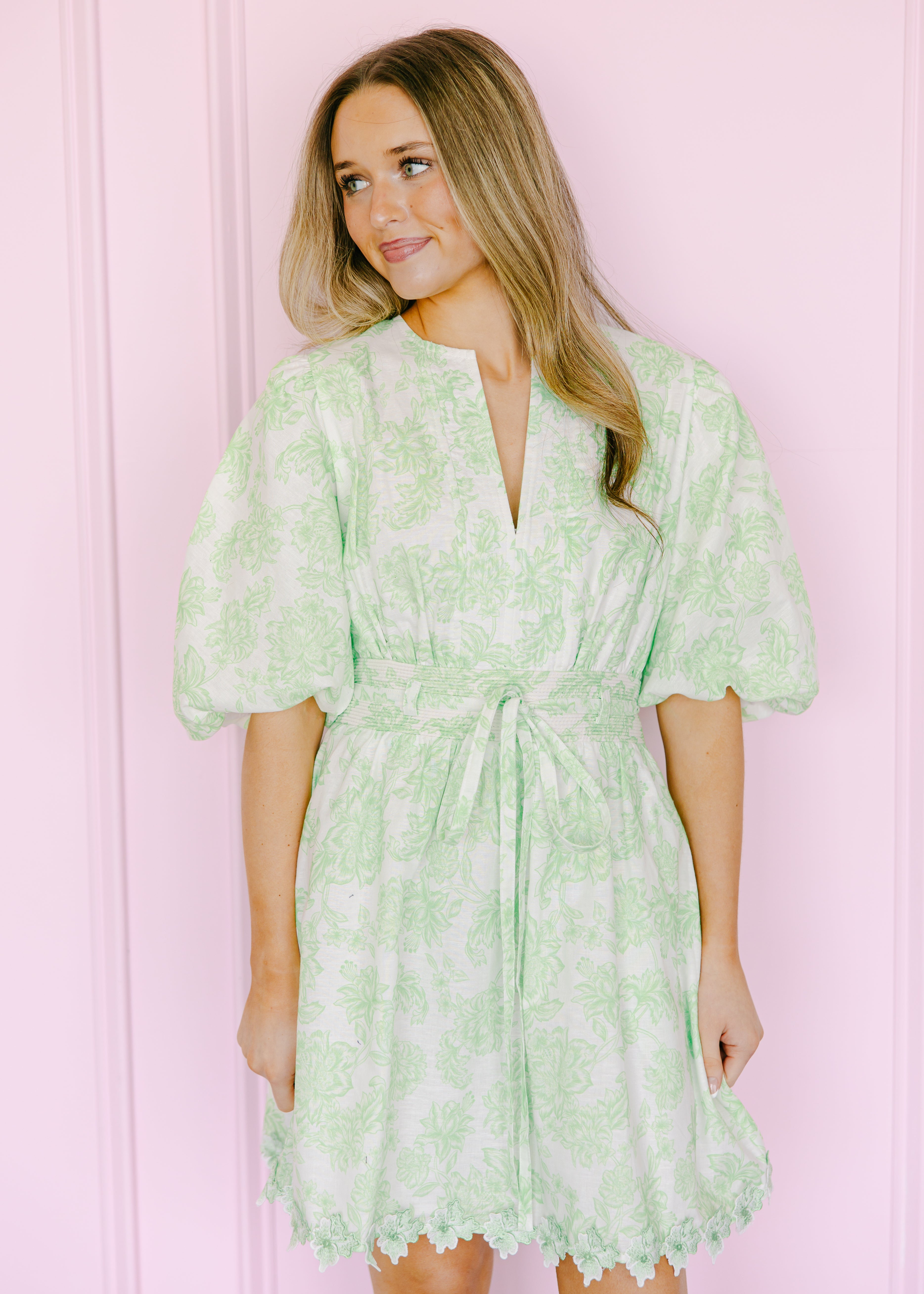 Zara Scallop Lace Puff Mini Dress